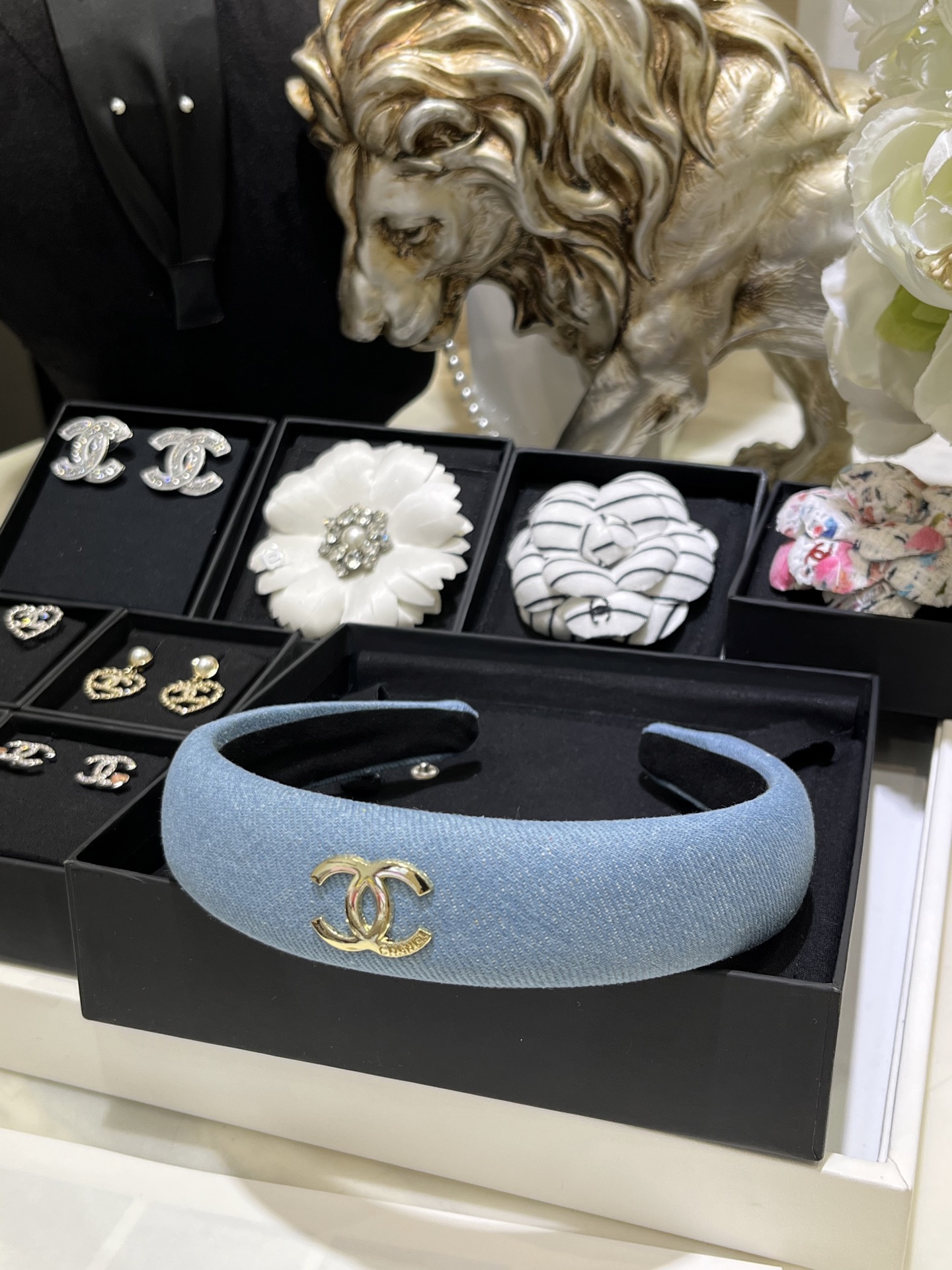 New Gold Double C Denim Wide Headband