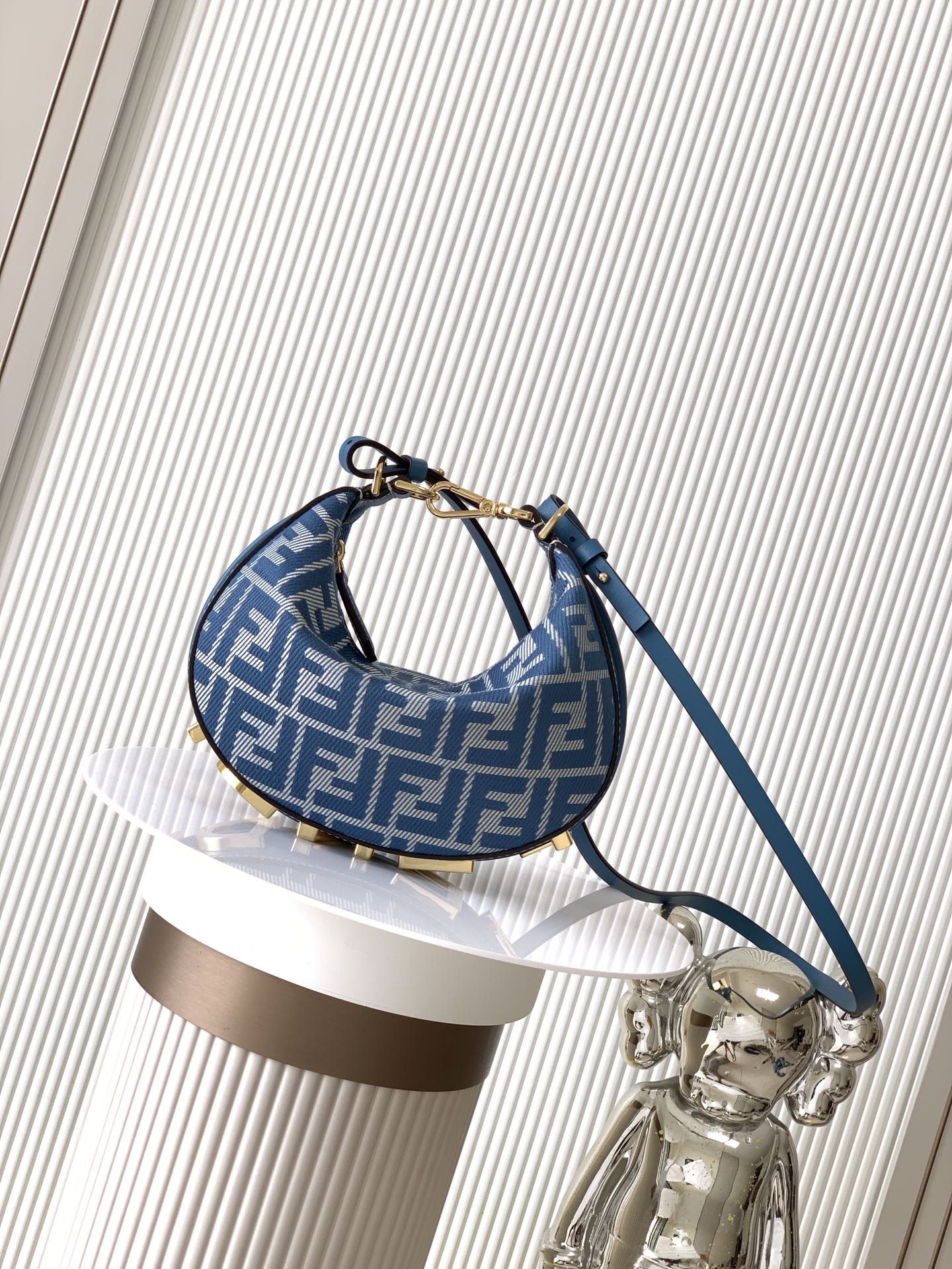 Fendigraphy Mini Blue denim-effect FF jacquard mini-bag