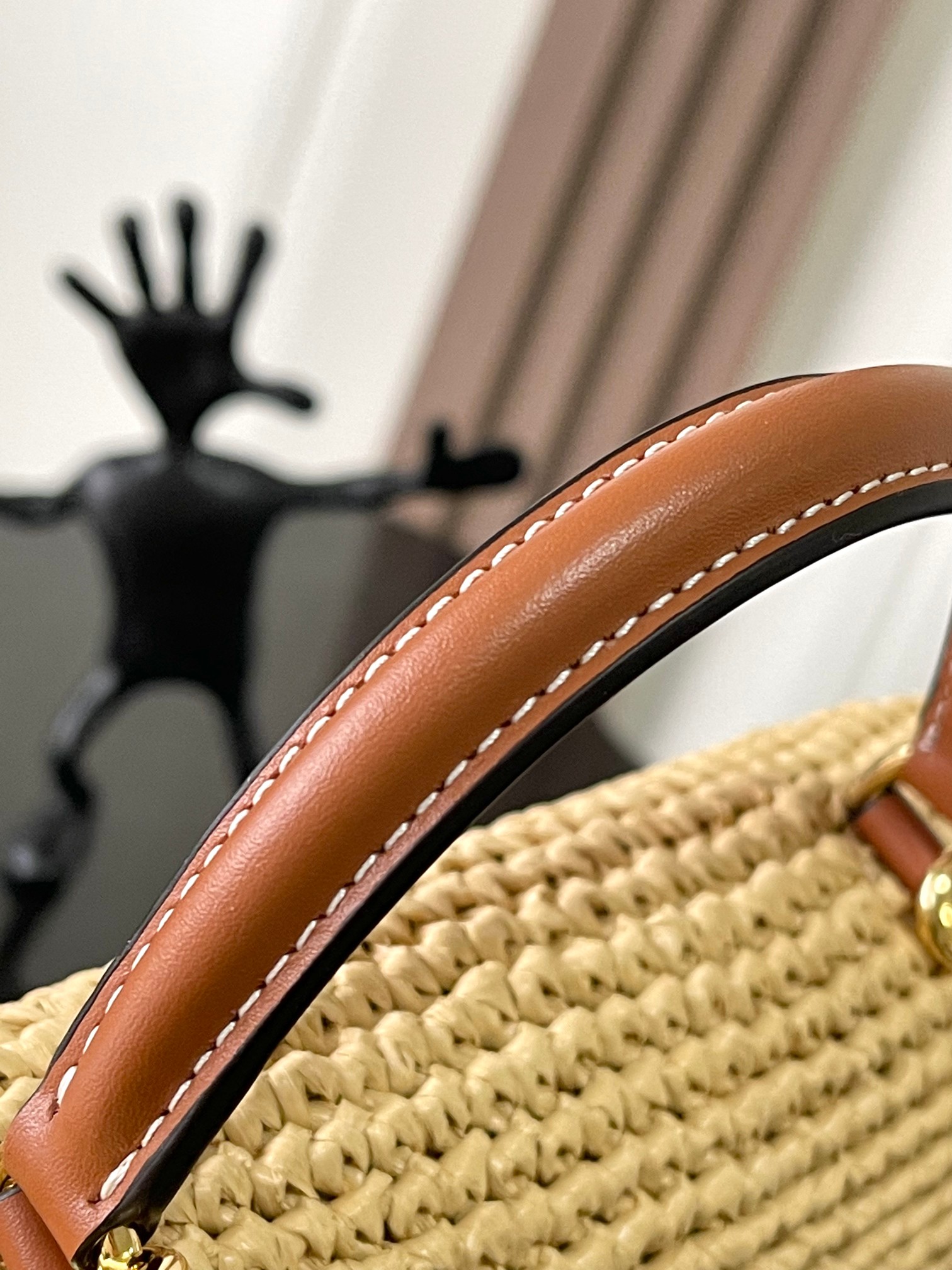 CELINE TEEN NINO BAG IN Raffia and calfskin