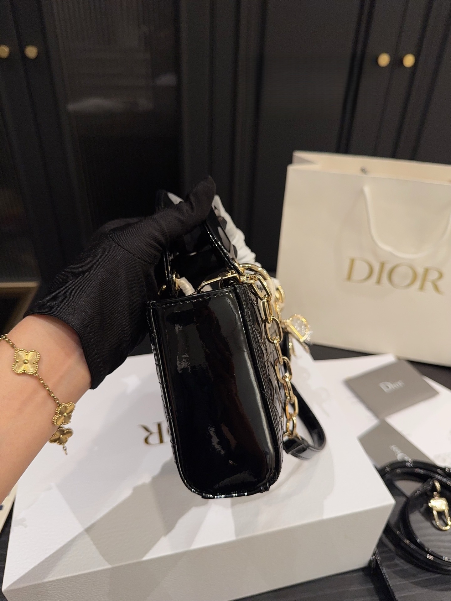 Lady D-Joy Micro Bag Black Patent Cannage Calfskin