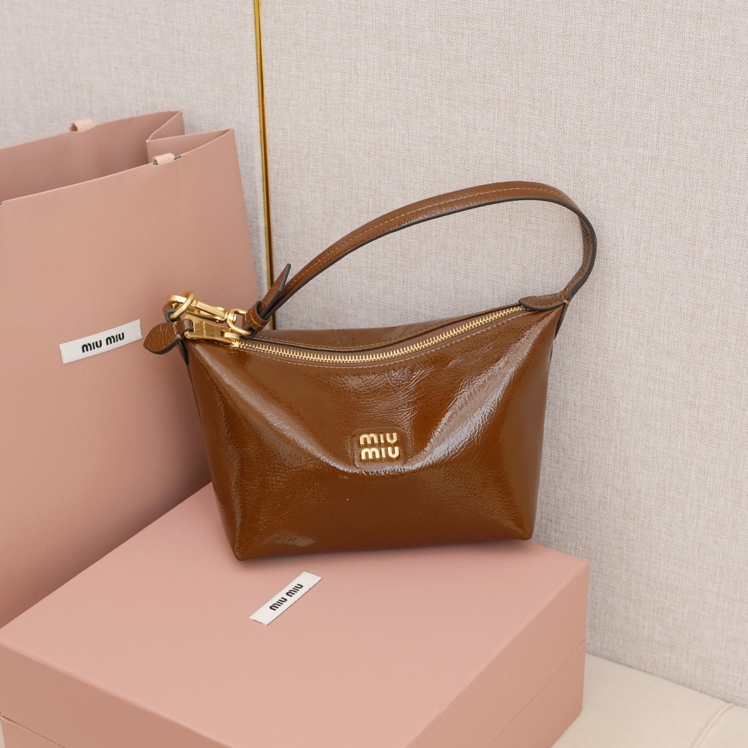 Miu Miu Glossy Crackle-Texture Lunch Tote