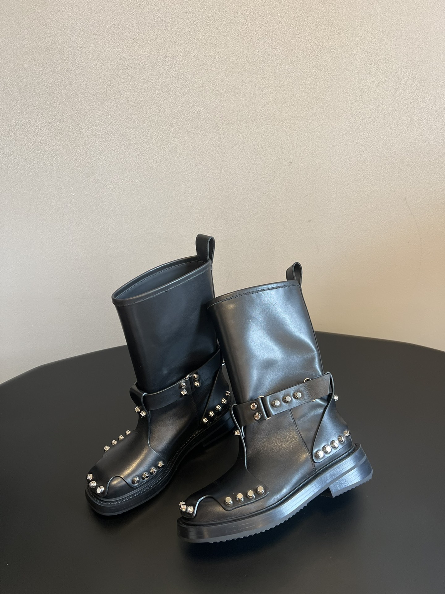 King studded leather buckle boots Doc Martens