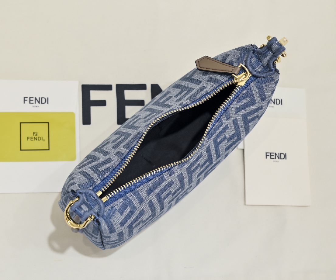 FENDI-Light blue FF denim mini bag