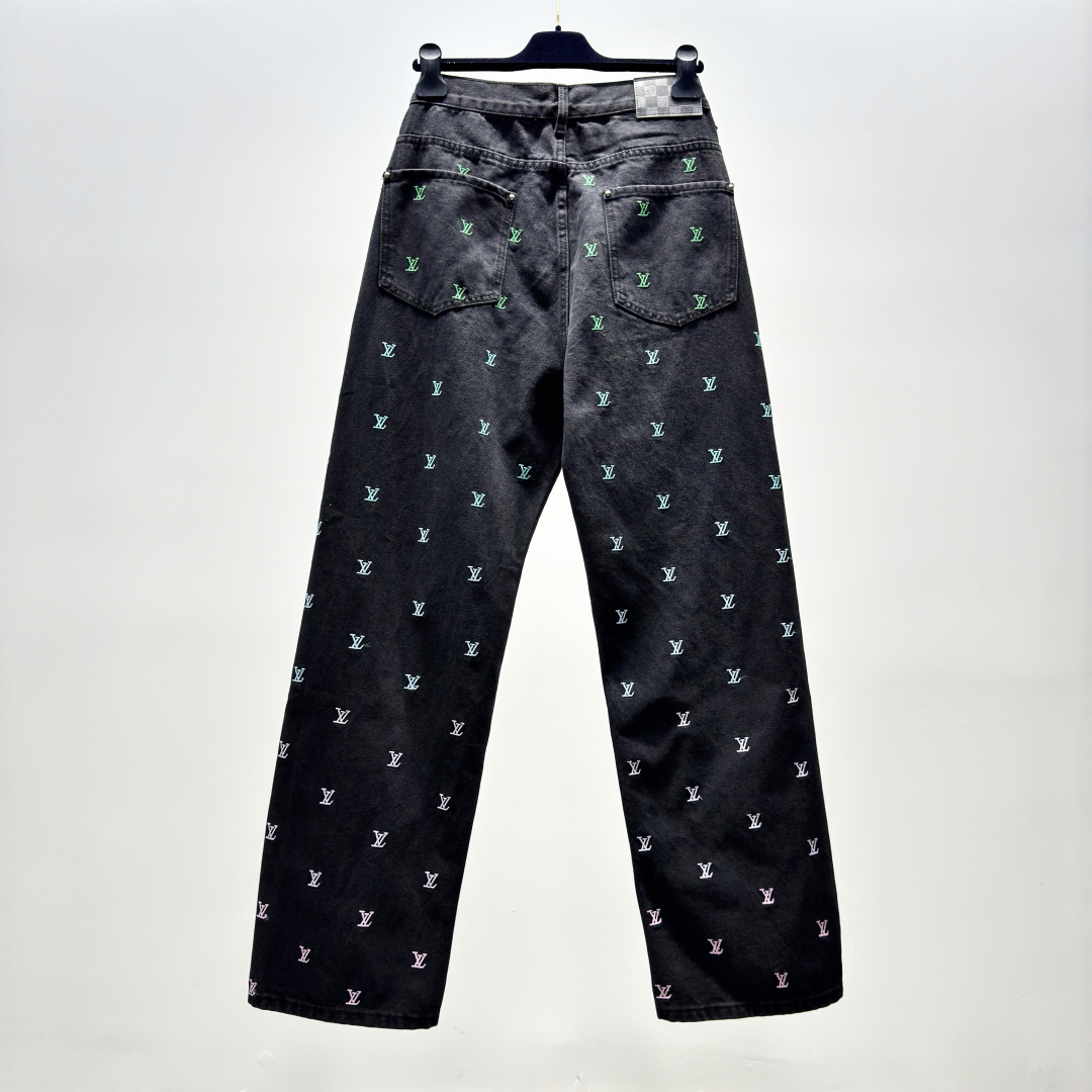LV Blason Gradient Embroidered Denim Skate Pants