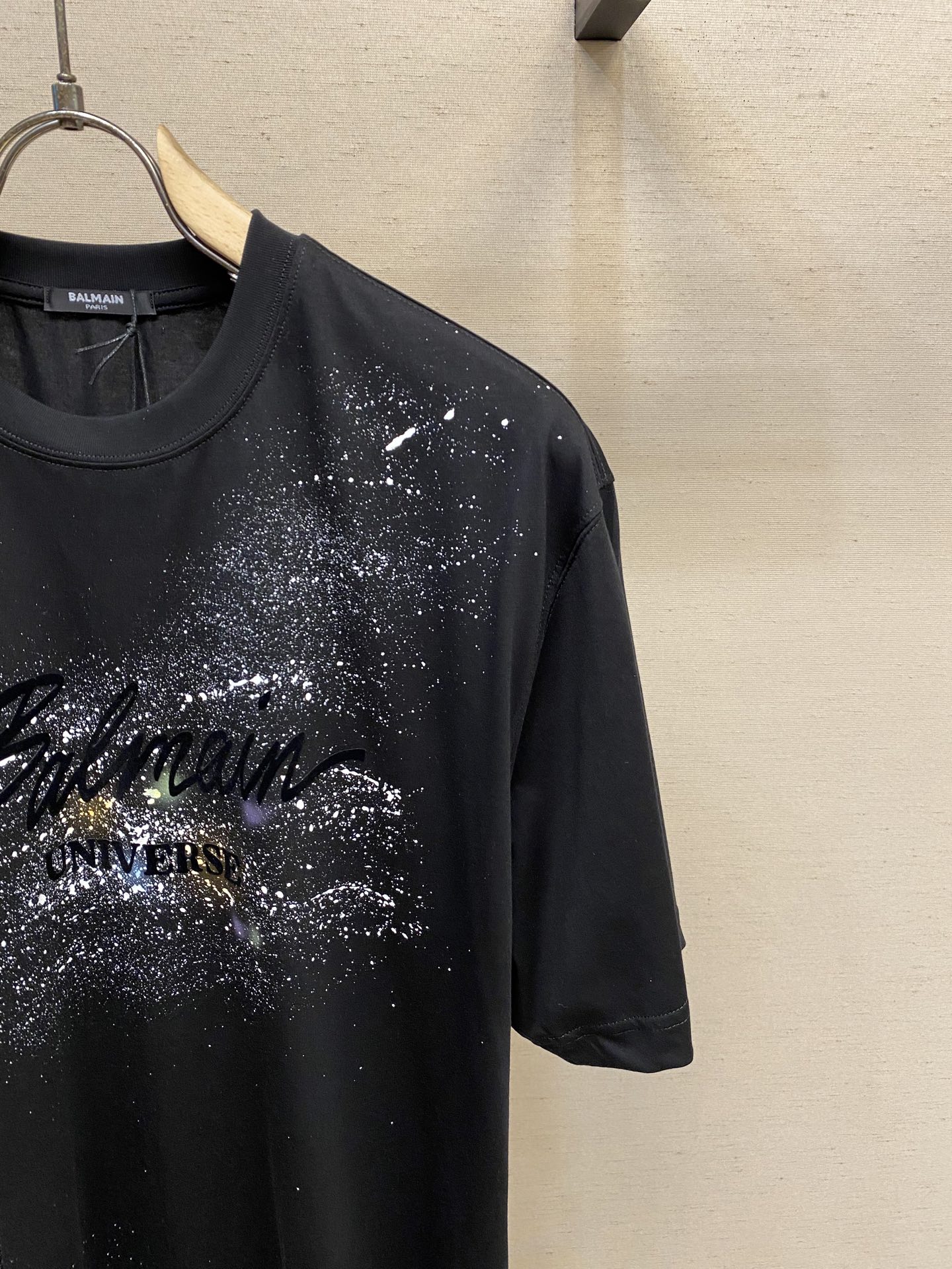 Printed Balmain Universe logo and stars T-shirt