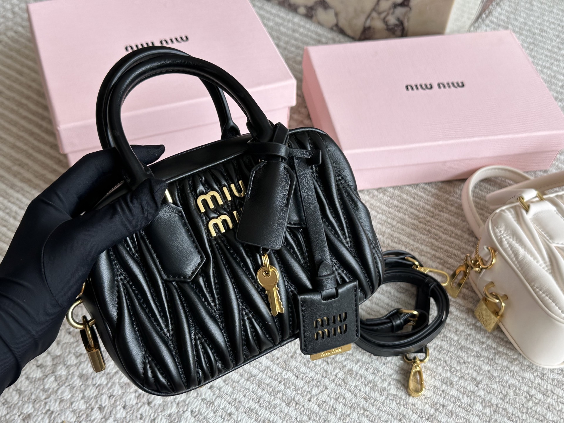 Miu Miu Matelassé nappa leather top-handle bag