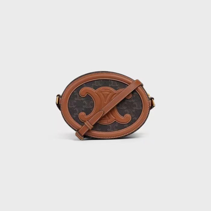 OVAL BAG CUIR TRIOMPHE IN TRIOMPHE CANVAS AND CALFSKIN TAN