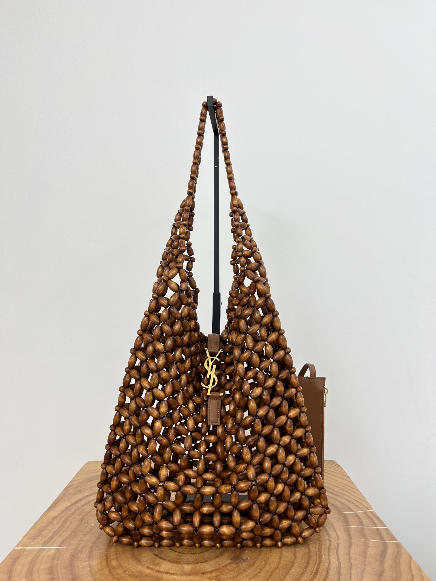 Saint Laurent Le 5 A 7 YSL Beaded Wood Hobo Bag
