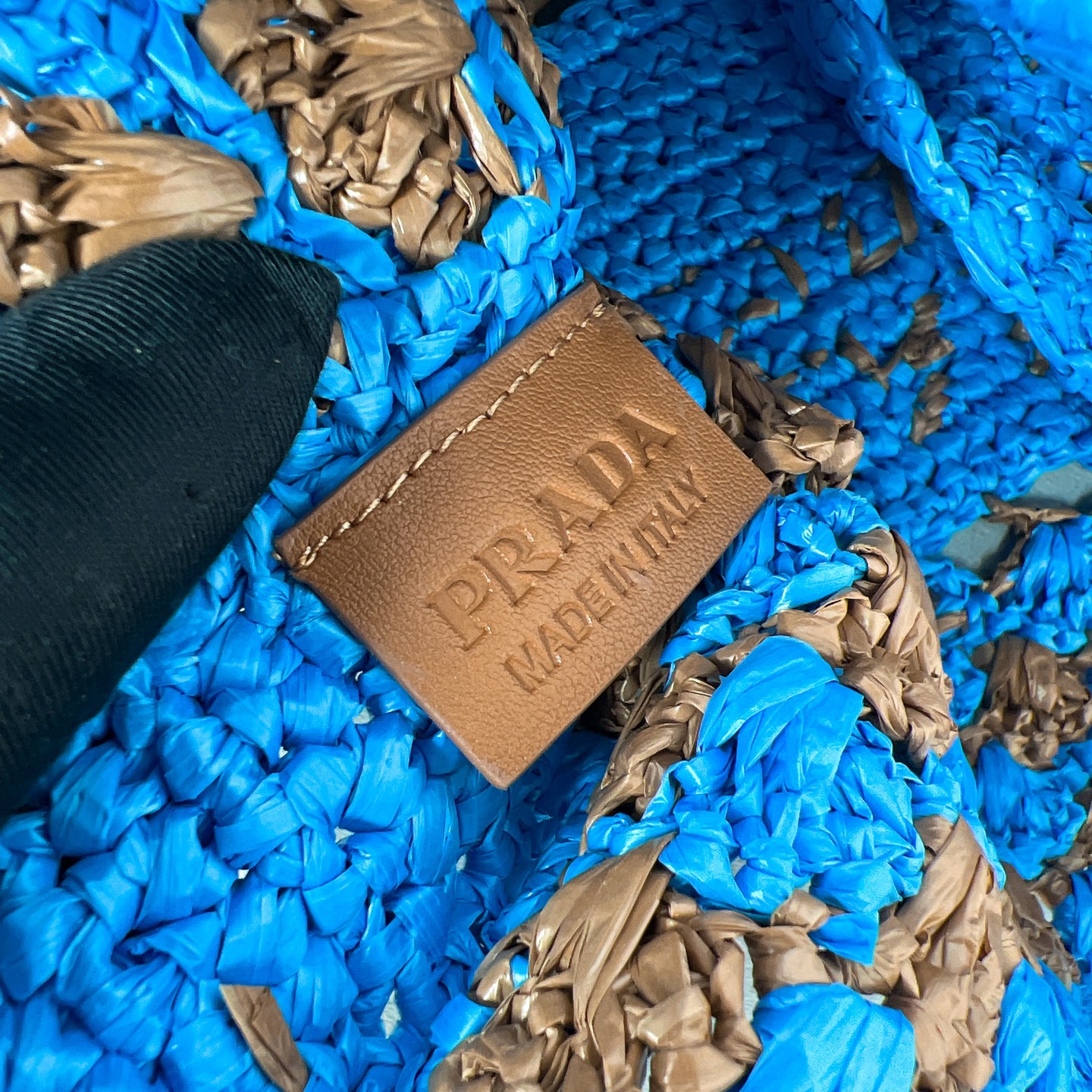 Prada Crochet tote bag-Celeste/Caramel