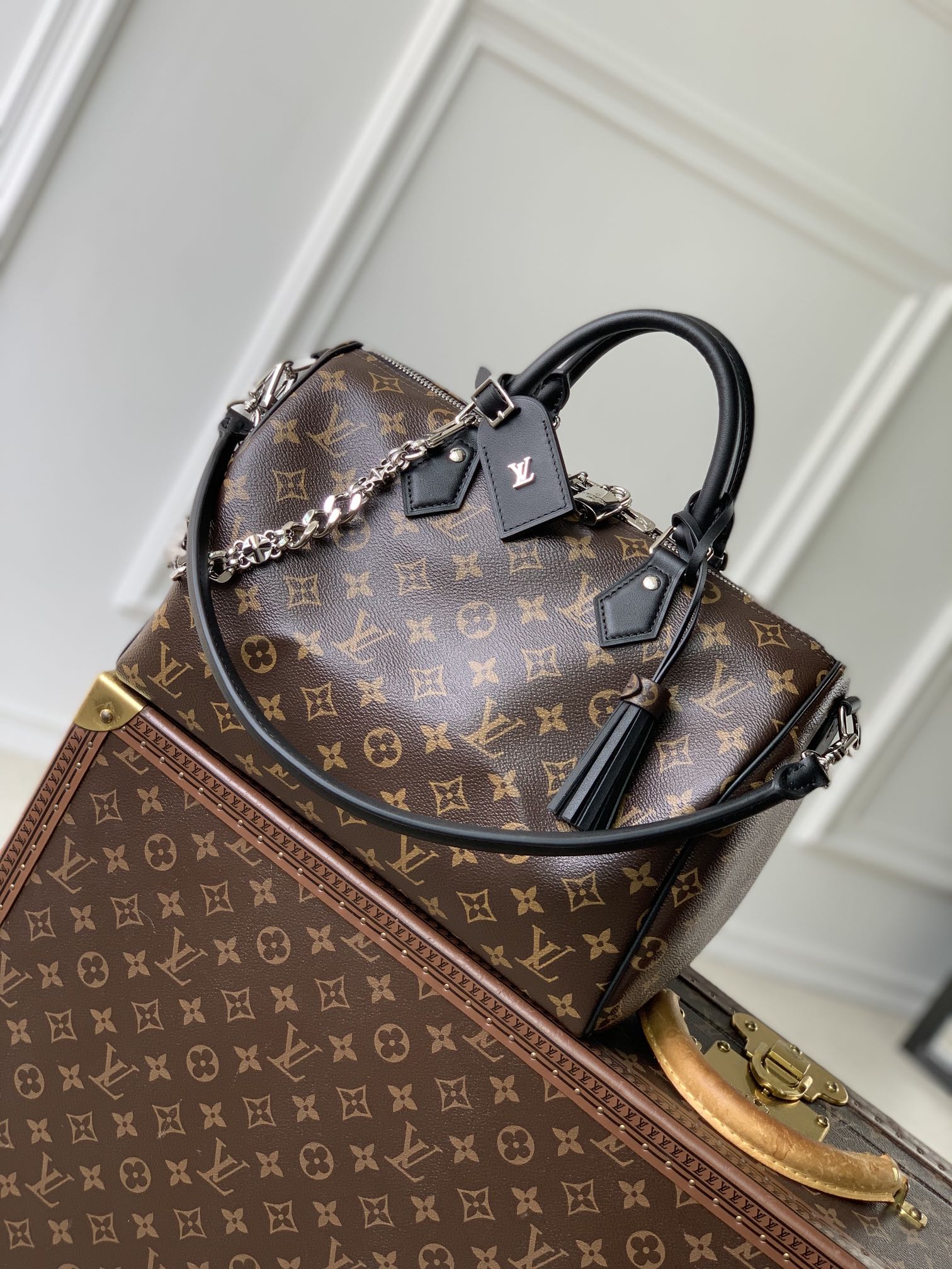 Louis Vuitton M12243 Speedy Soft 30 Dark Monogram Black