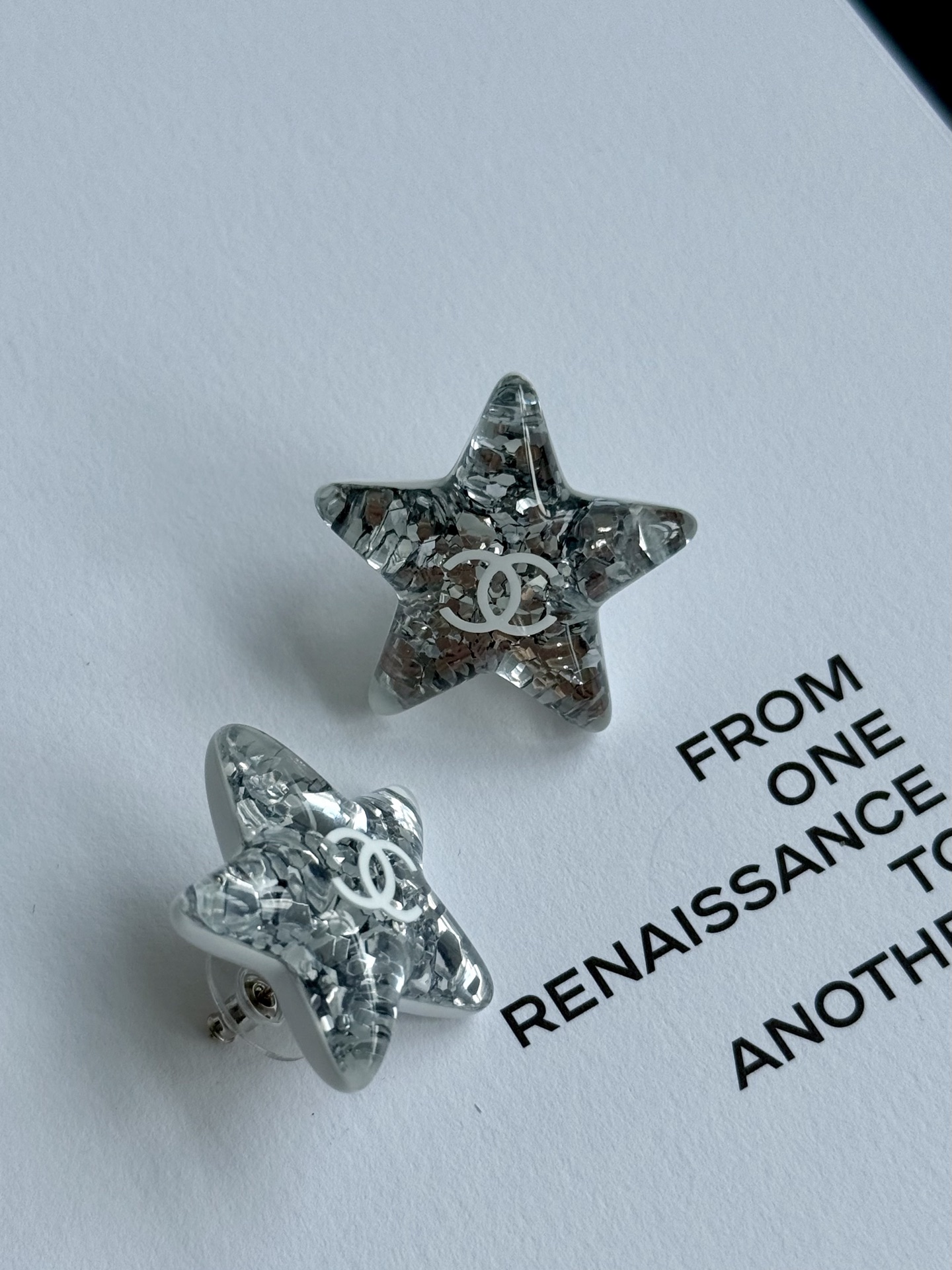 Chanel 25C✨ Acrylic Star Earrings with Silver Glitter CC Logo