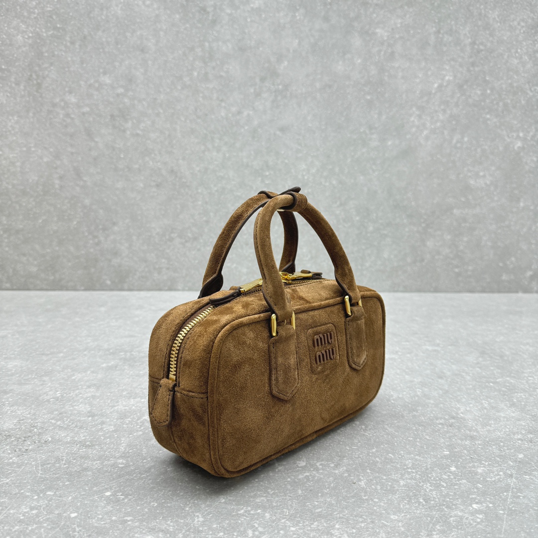 Arcadie padded suede handle bag-cocoa brown