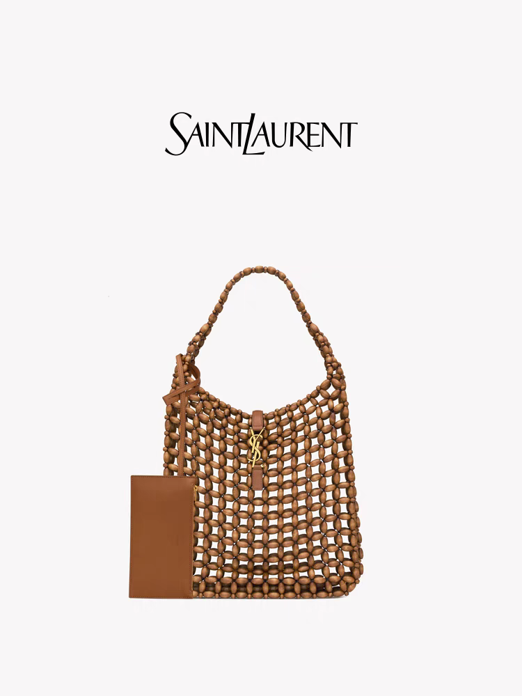 Saint Laurent Le 5 A 7 YSL Beaded Wood Hobo Bag