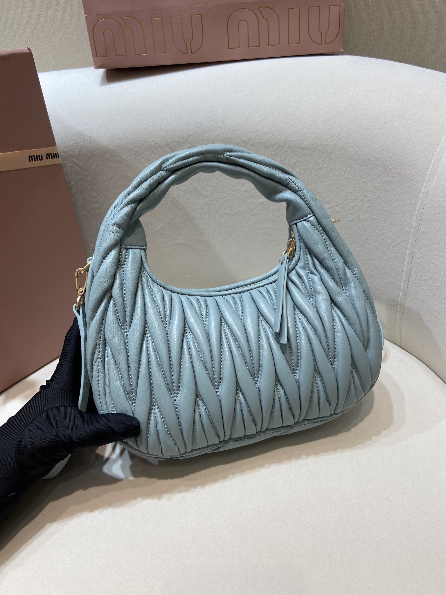 MIUMIU Wander matelassé nappa leather hobo bag