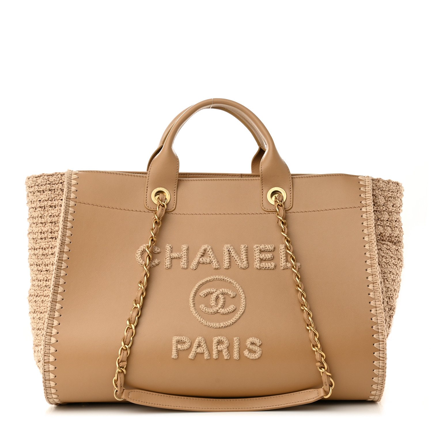 Chanel Calfskin Knit Medium Deauville Tote Beige
