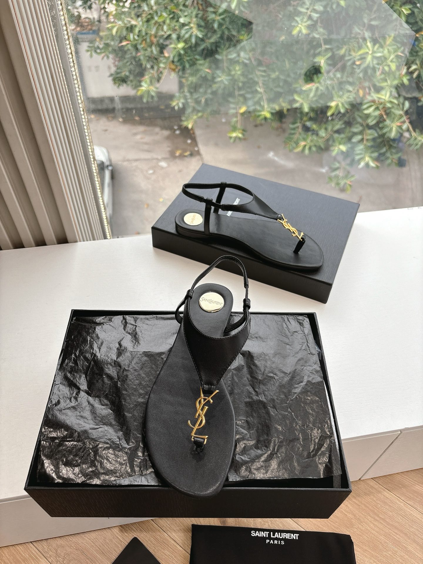 SAINT LAURENT Crystal Chain Peep-Toe Sandals