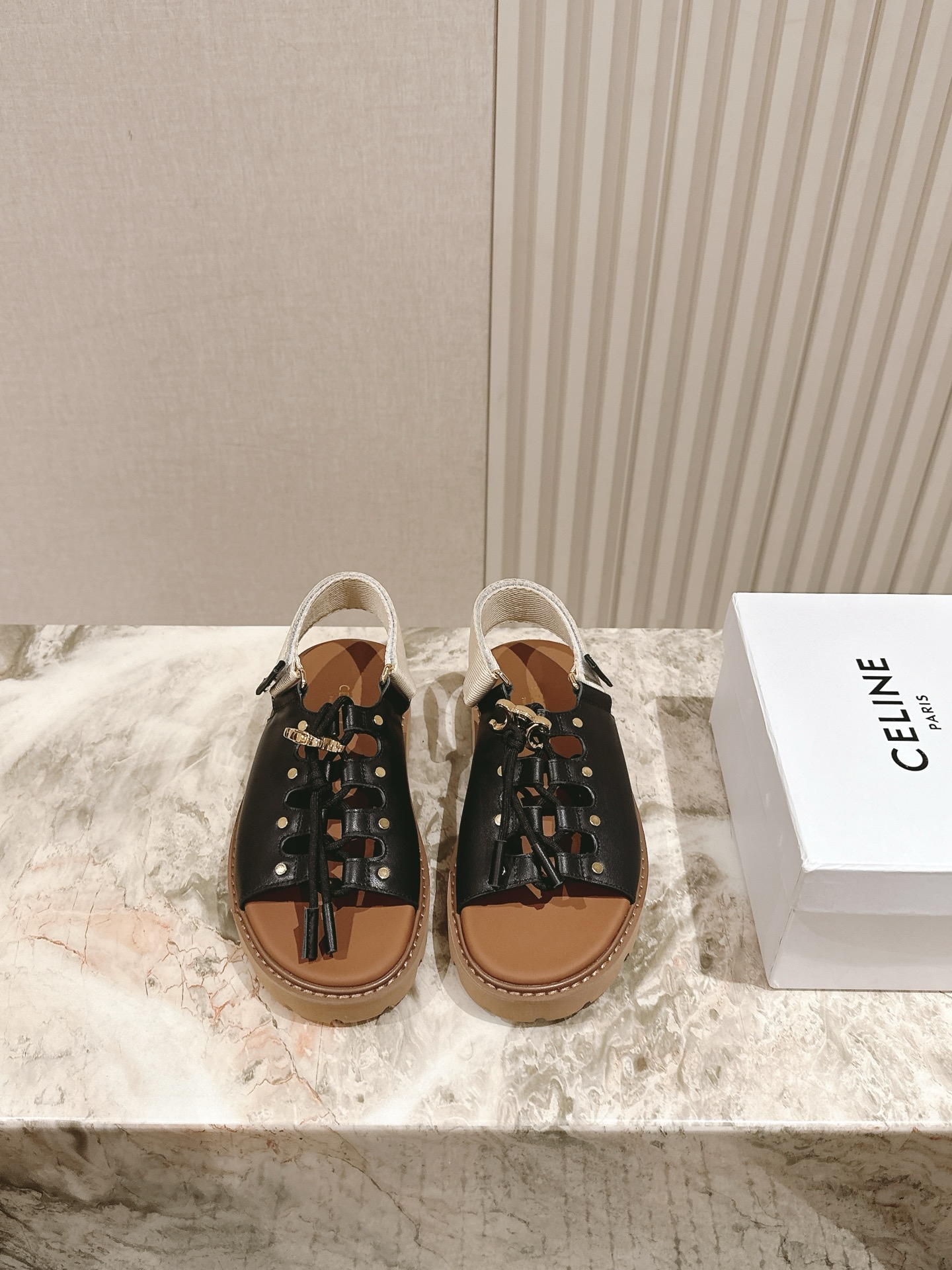 CELINE Triomphe British-Style Roman Flat Sandals & Slides Series