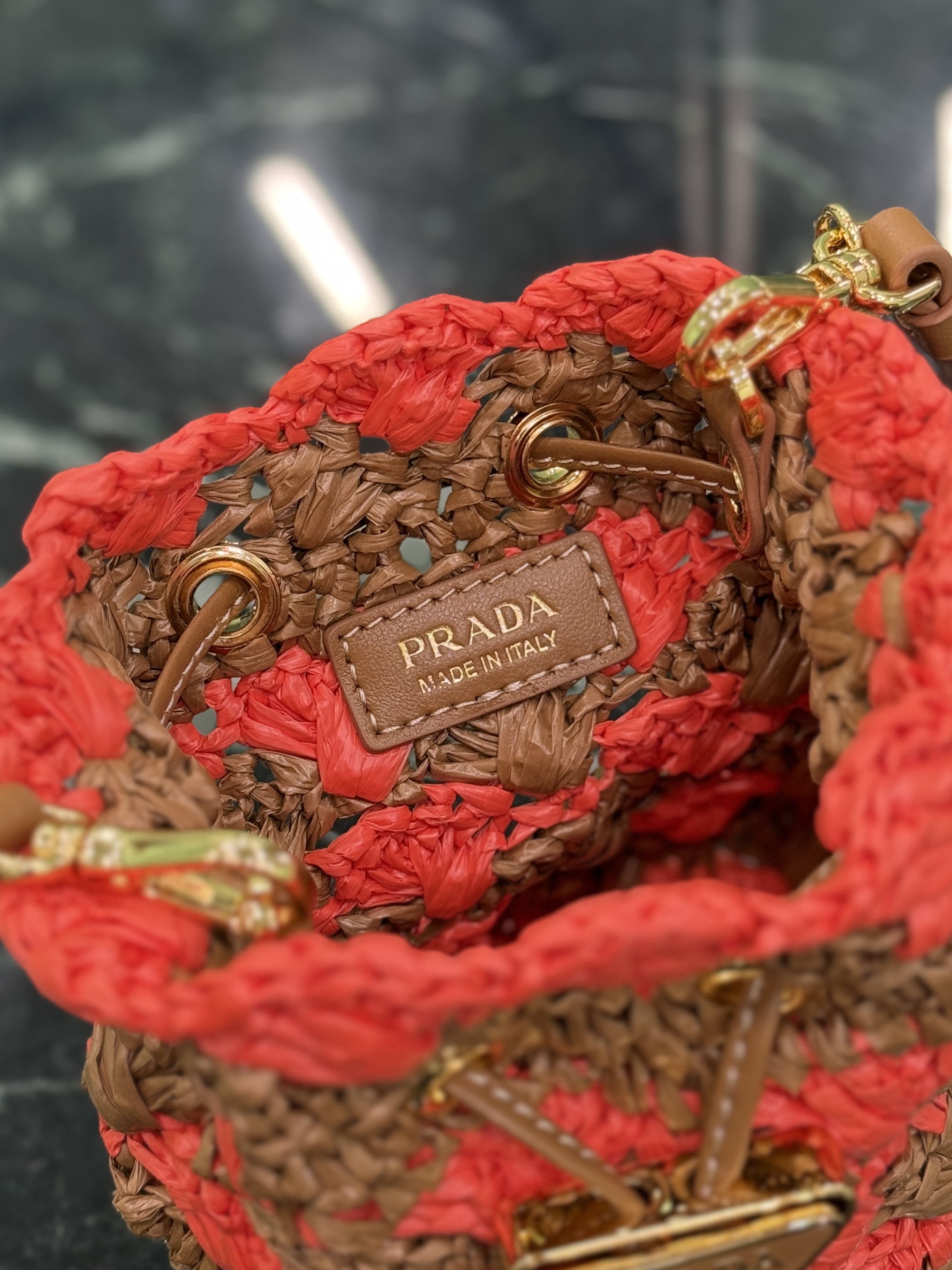 Prada Woven Mini Bucket Bag