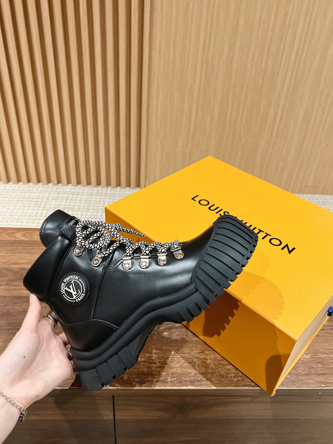 Louis Vuitton Calfskin Patent Monogram Ruby Flat Ranger Boots