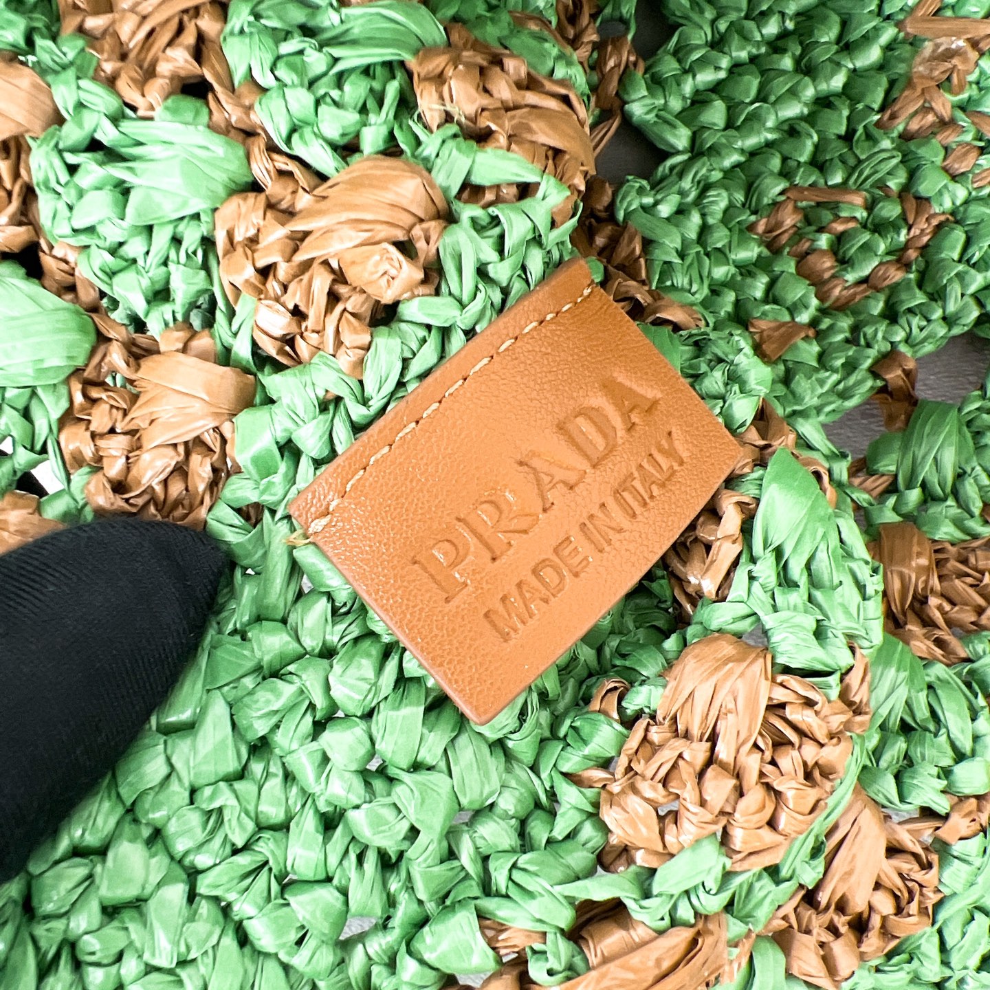 Prada Crochet tote bag-Lawn Green/Caramel