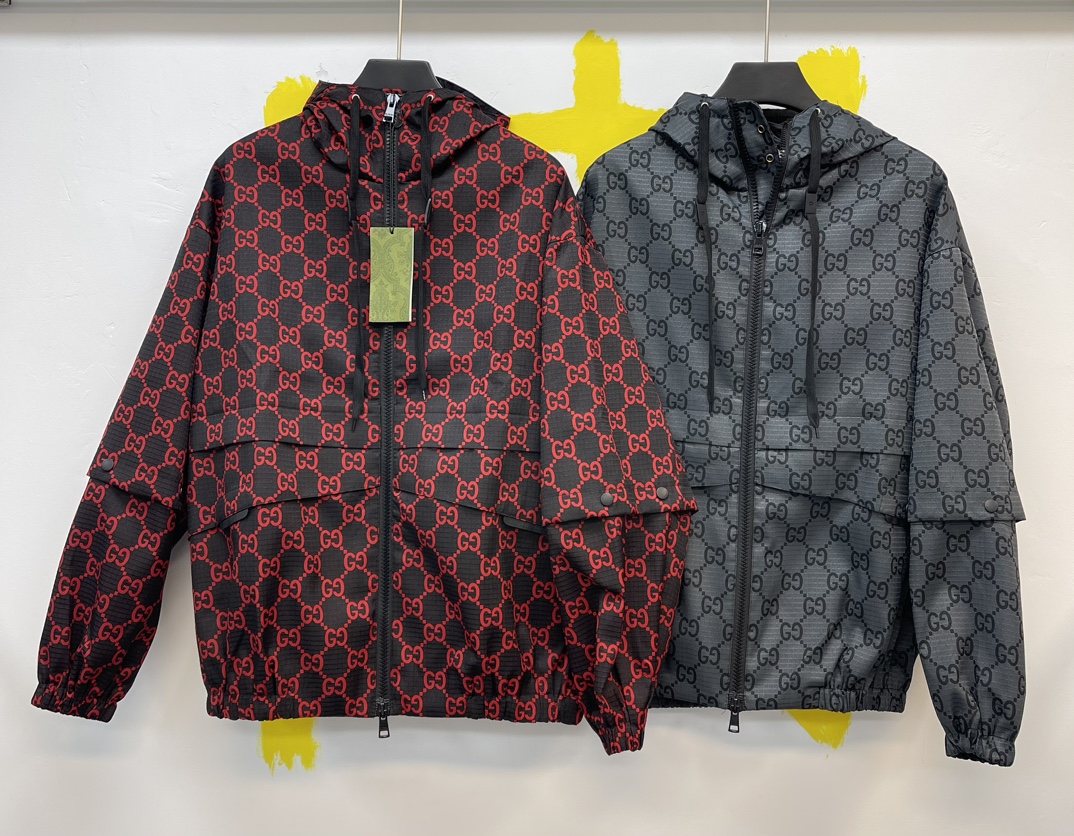 GG Nylon checked jacket with removable sleeves