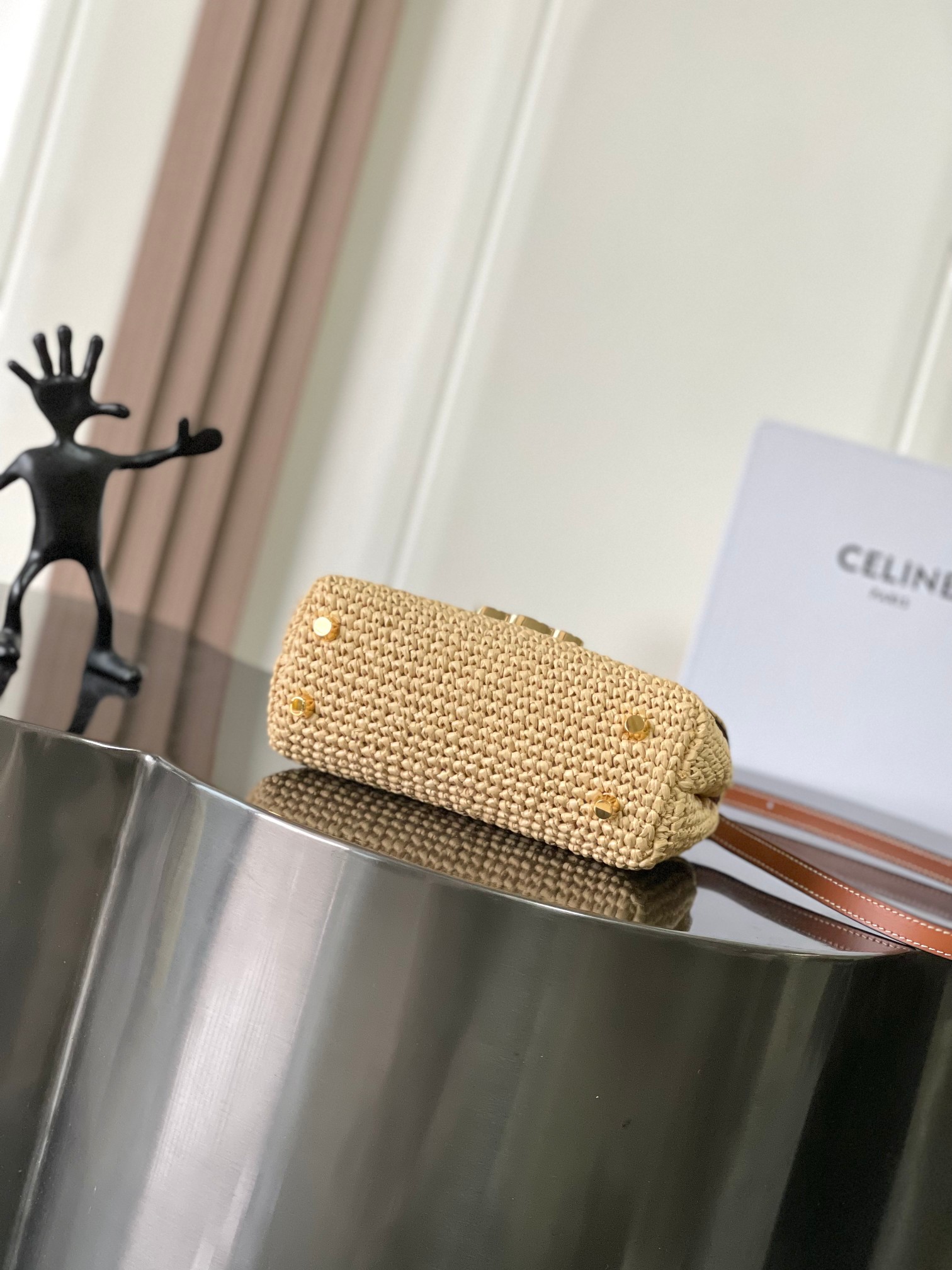 CELINE TEEN NINO BAG IN Raffia and calfskin