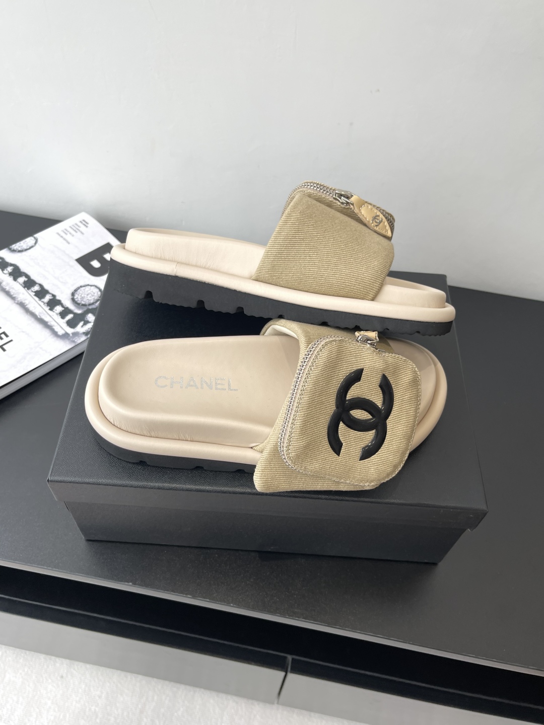 CHANEL Summer Denim Velcro Puffy Slides