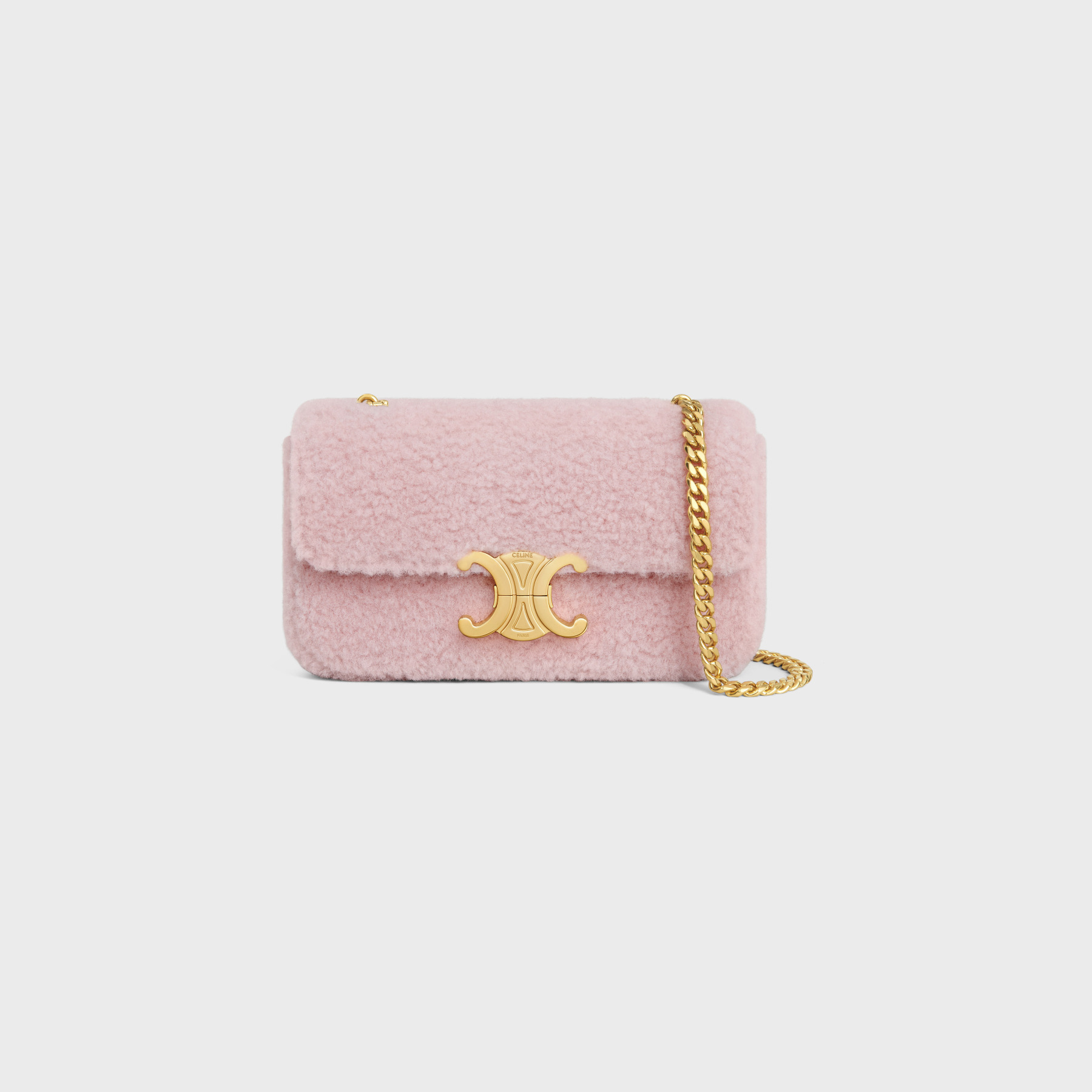 CHAIN SHOULDER BAG CLAUDE IN SHEARLING PASTEL PINK