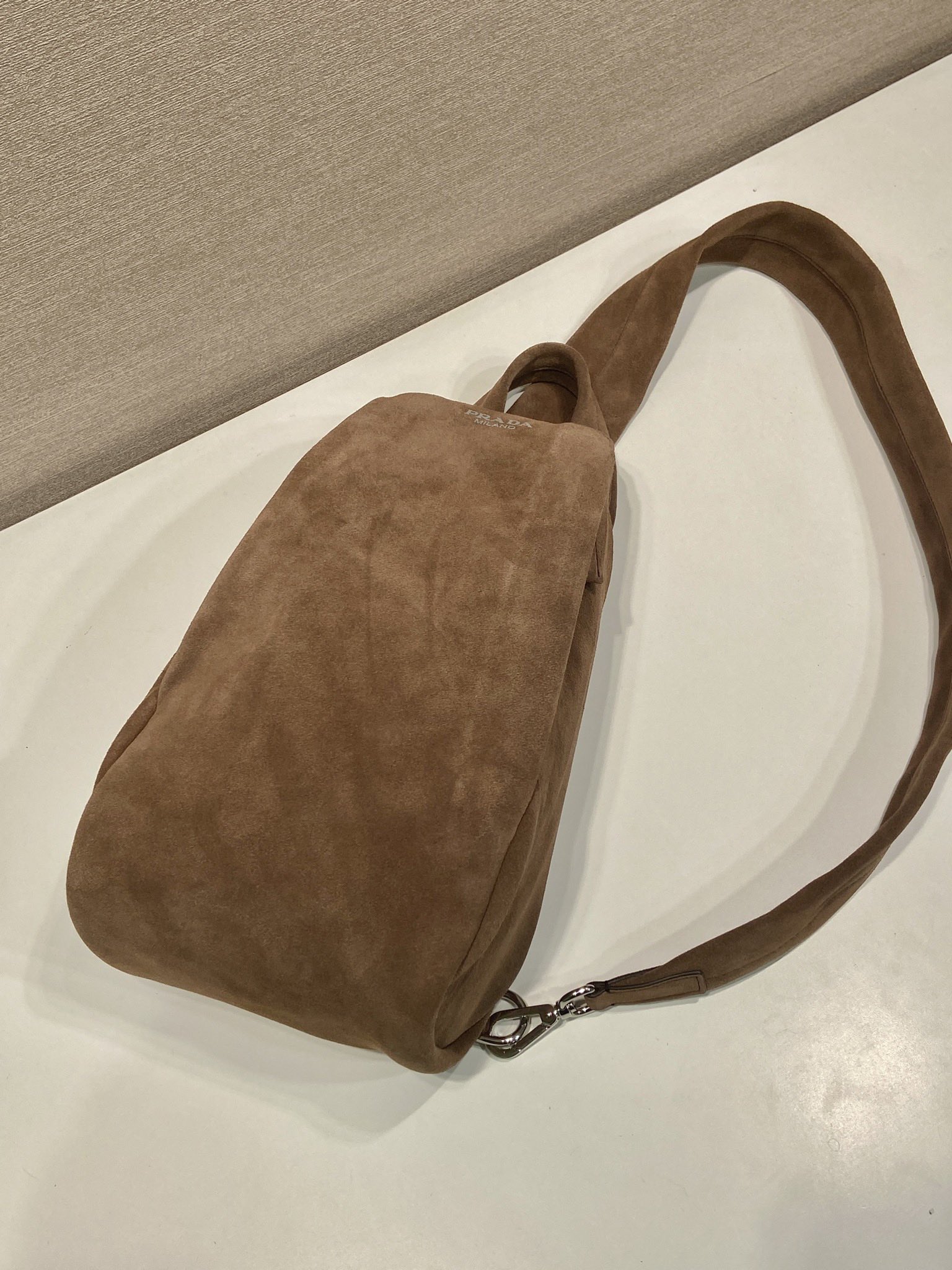 PRADA Distressed Leather Crossbody Bag