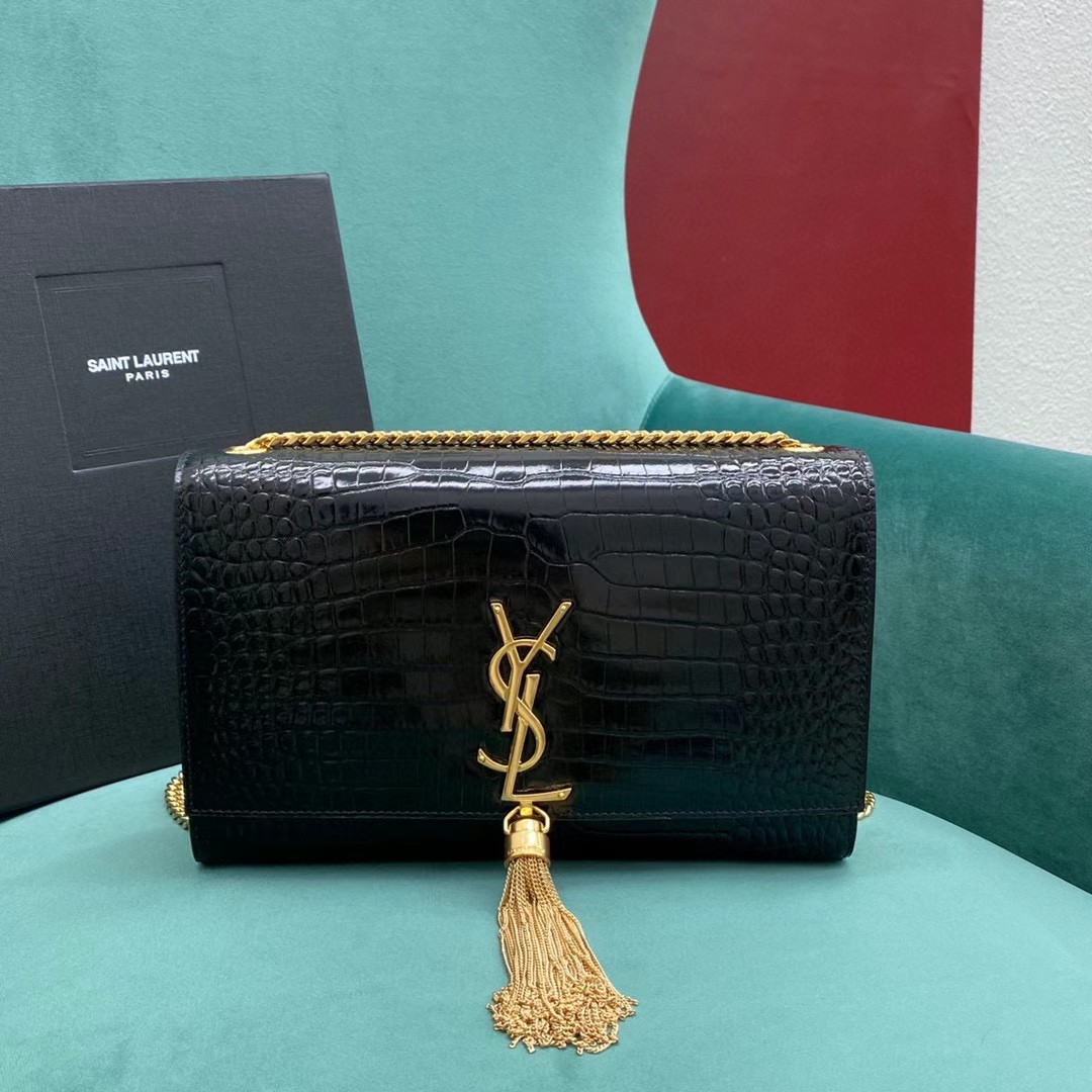YSL Kate Croc-Embossed Tassel Bag