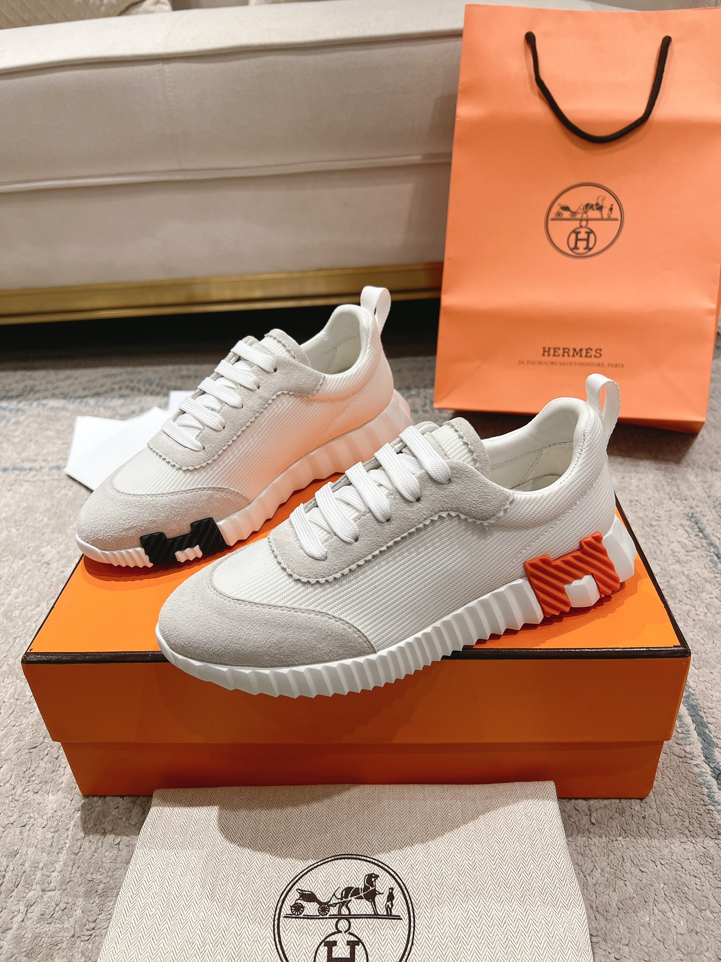 Hermes early autumn new couple casual shoes-white