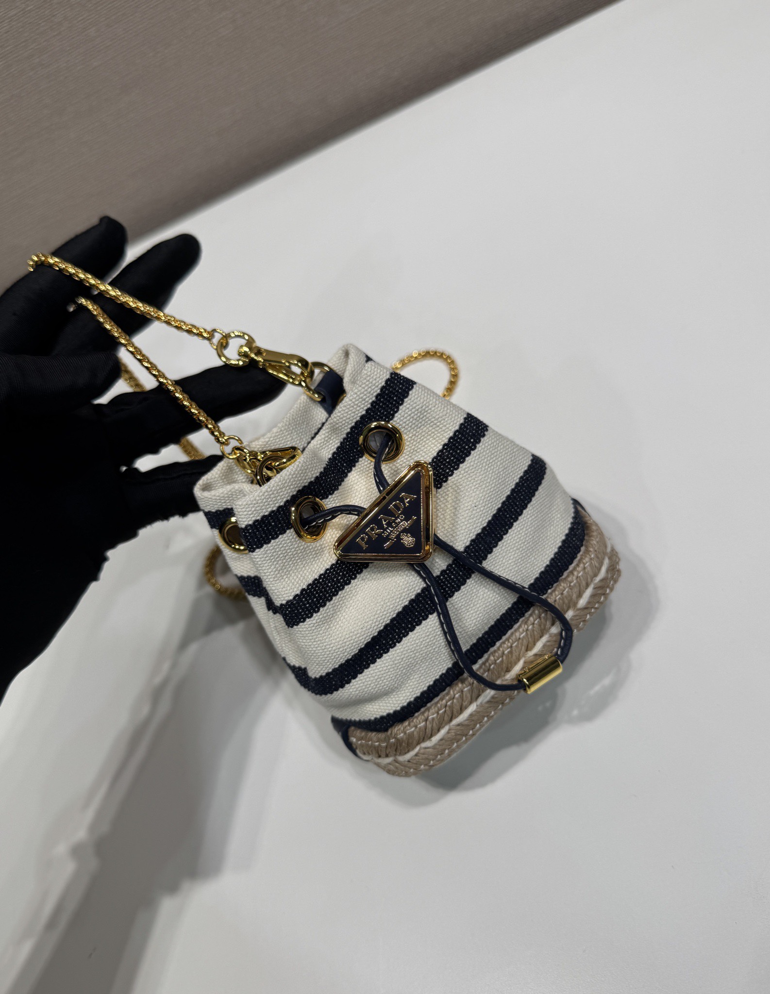 PRADA Striped fabric mini-pouch