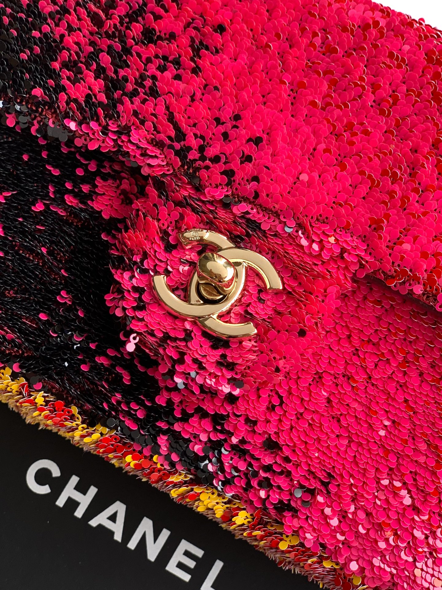 Chanel Shaded Sequins Mini Flap Black Burgundy Red Yellow