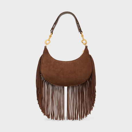 MEDIUM AVA STRAP BAG WITH FRINGES IN SUEDE CALFSKIN BROWN