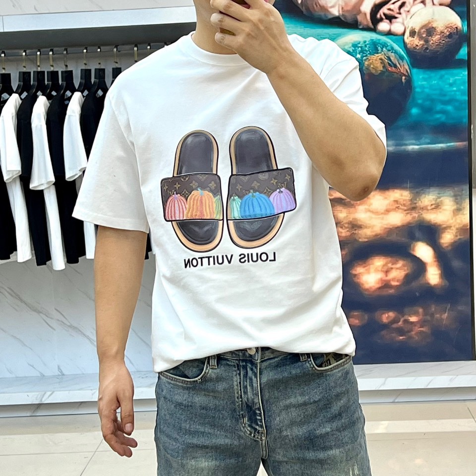 LV - men's and women's short sleeve T-shirt-white