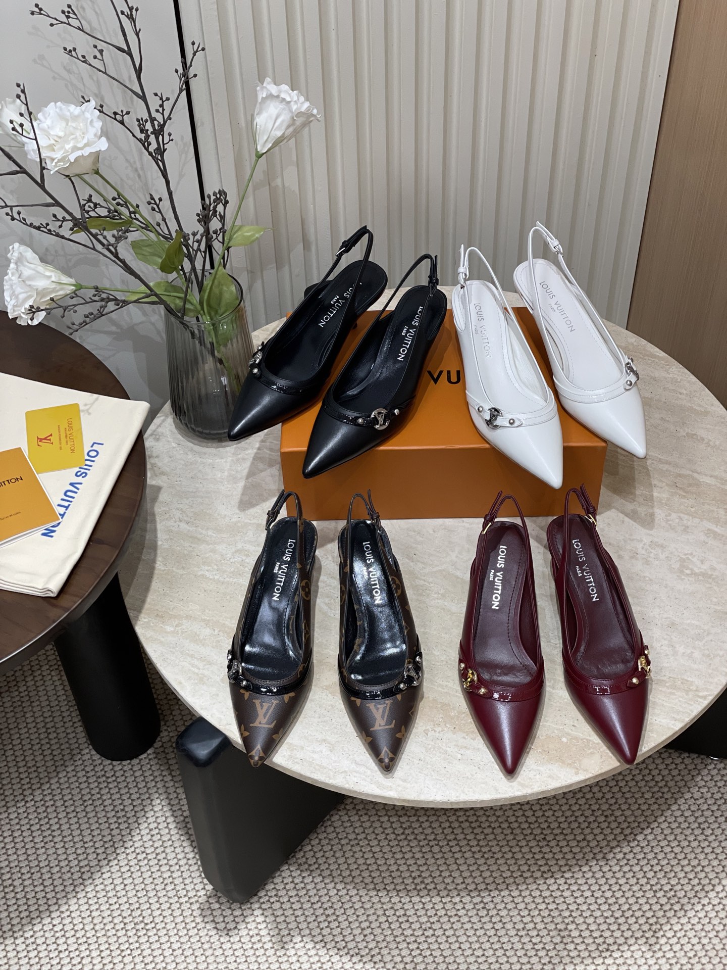 L V Pointed-Toe Slingback Heeled Sandals