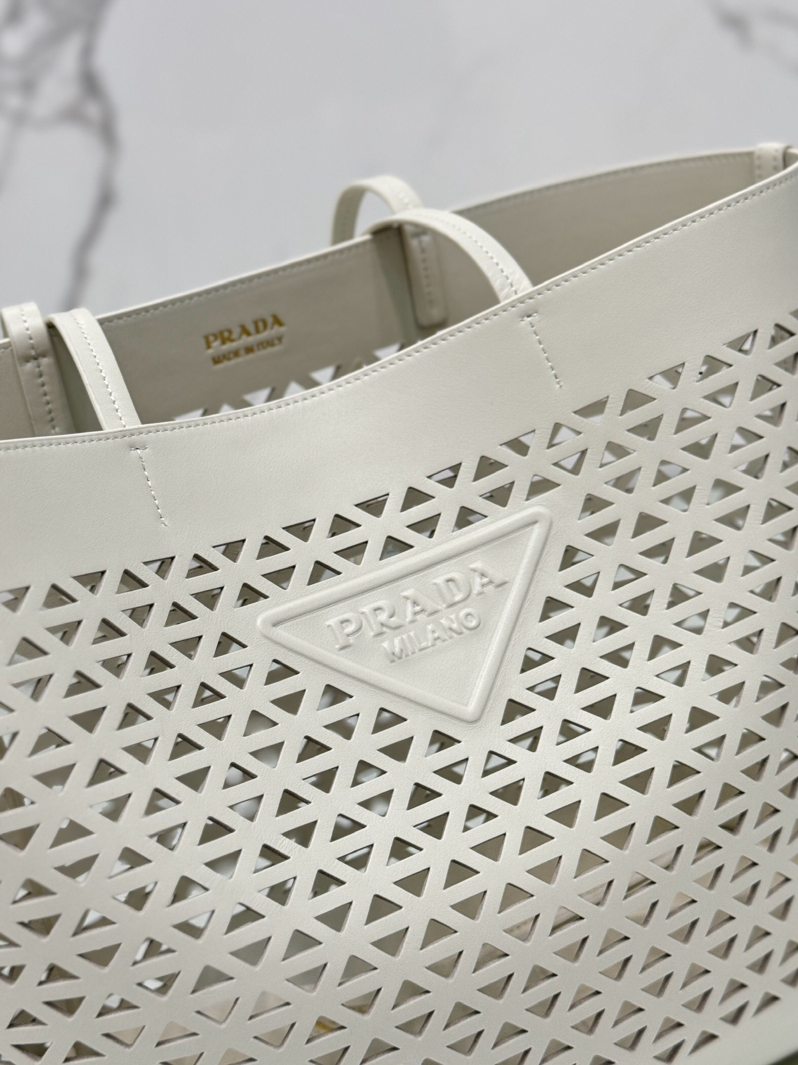 Prada-Laser-Cut Leather Tote Bag