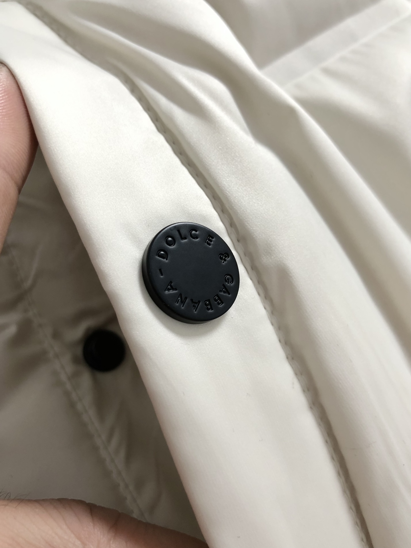 D&GPlaid button leather design fleece down jacket