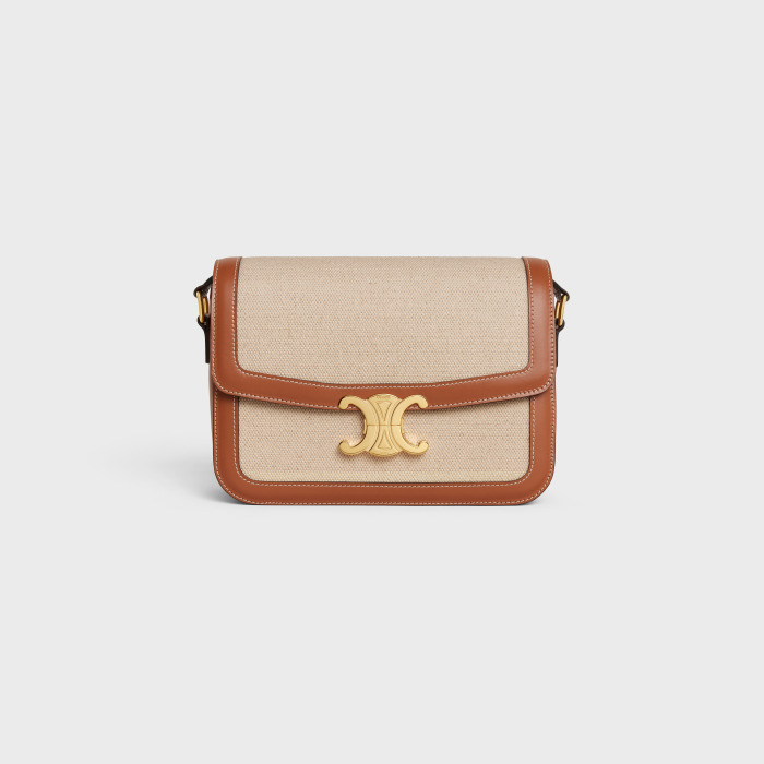 CLASSIQUE TRIOMPHE BAG IN TEXTILE AND CALFSKIN NATURAL / TAN