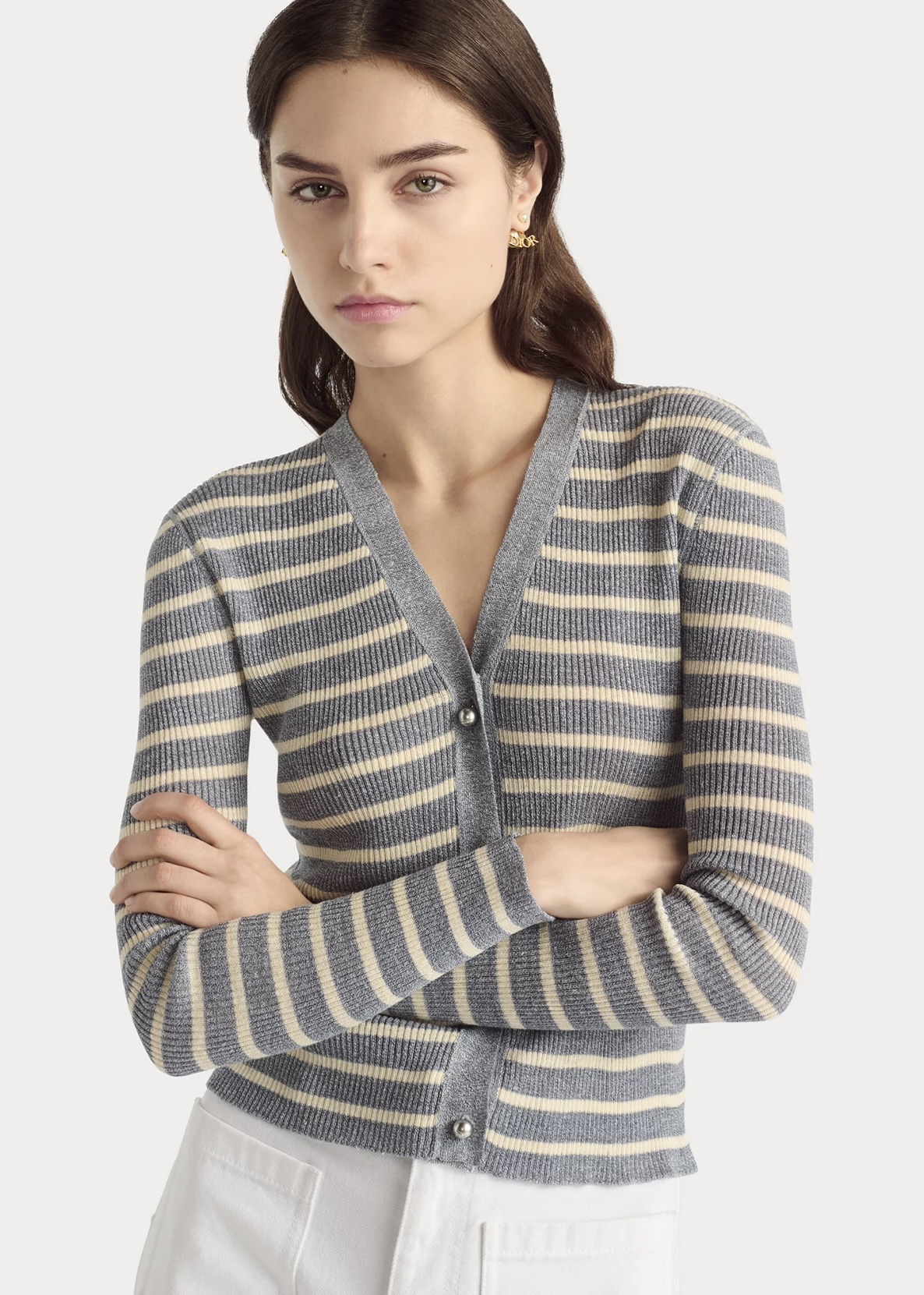 Dioriviera Cardigan Denim Blue and White D-Stripes Linen