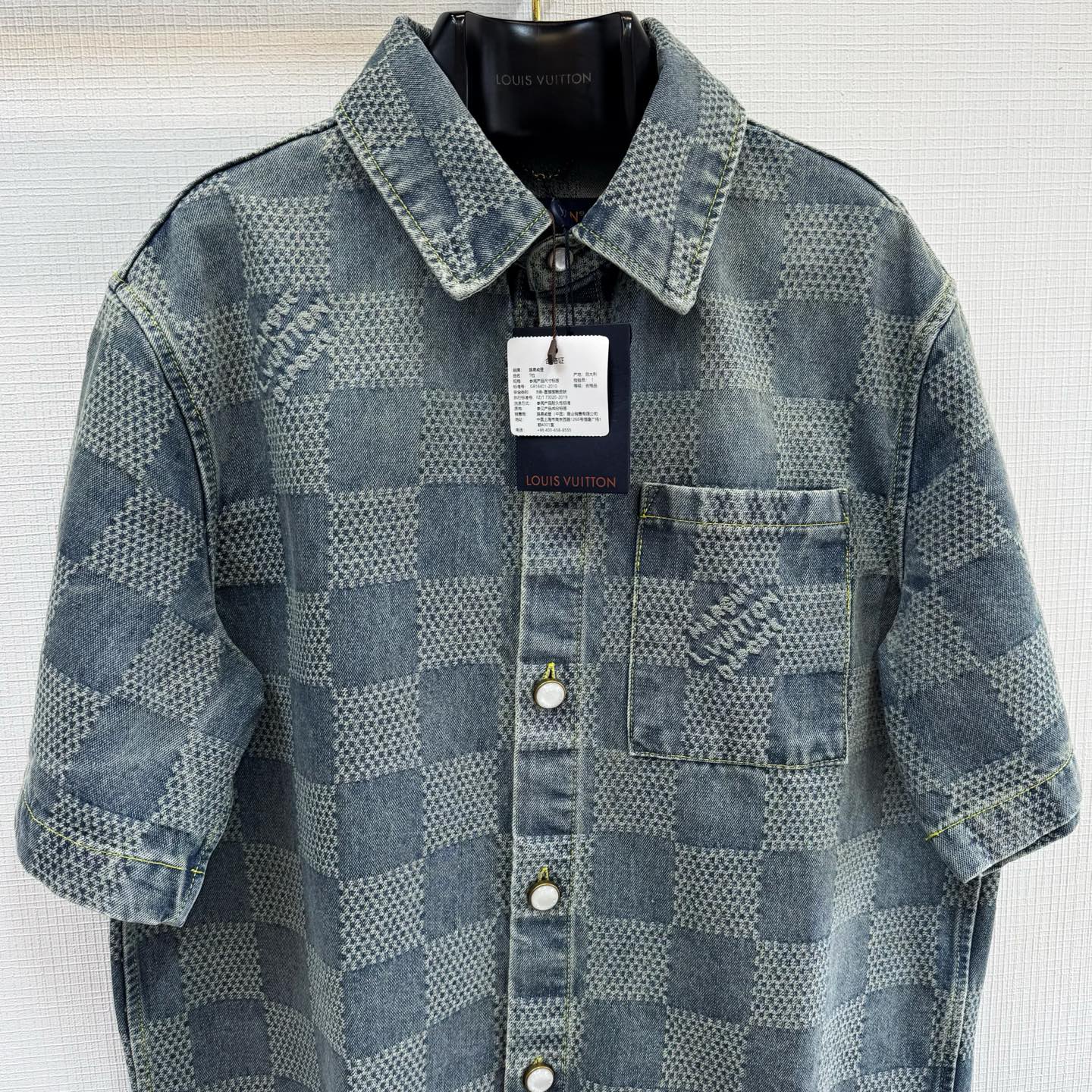 LV Checkered Denim Short-Sleeve Shirt