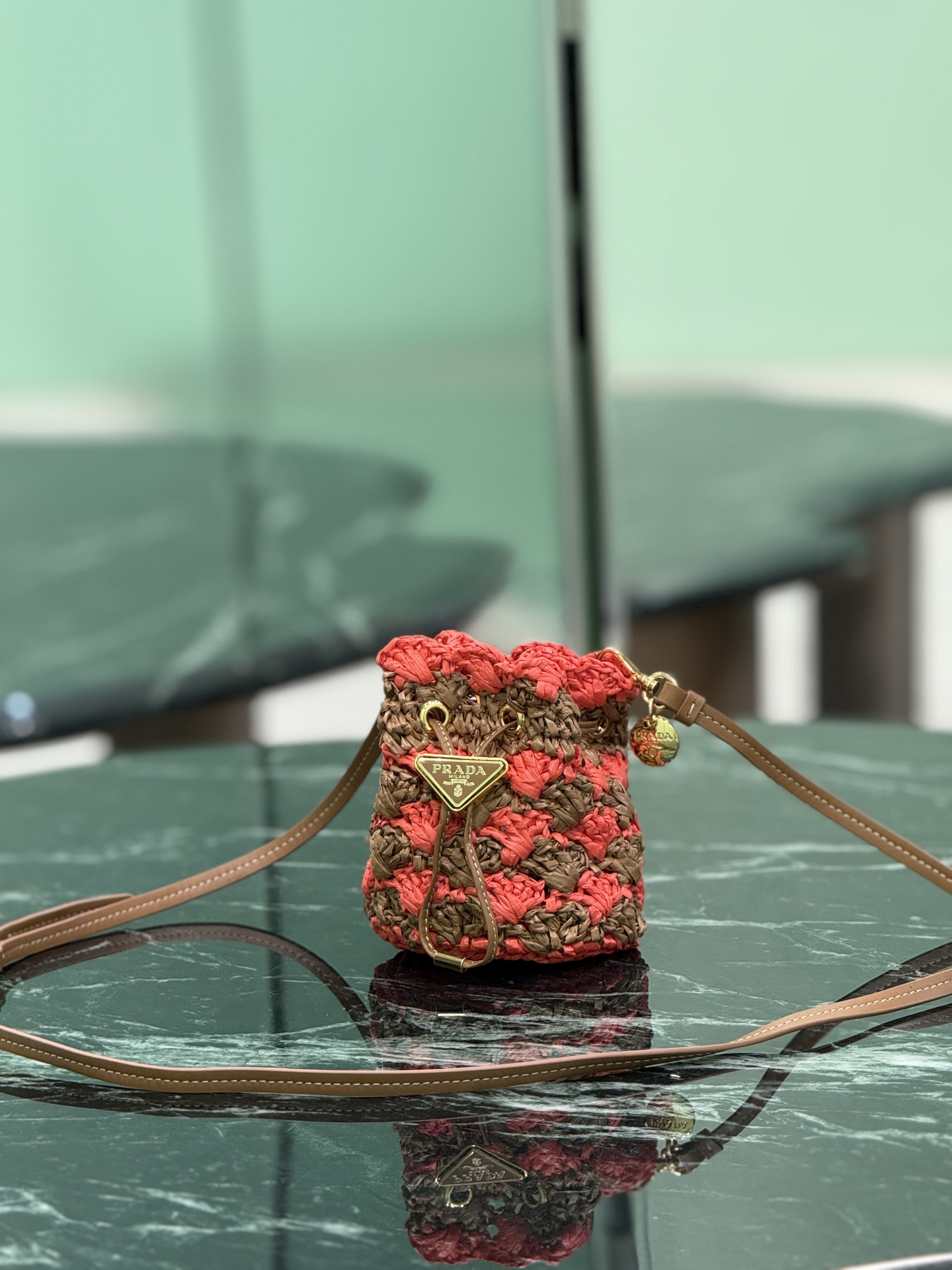 Prada Woven Mini Bucket Bag