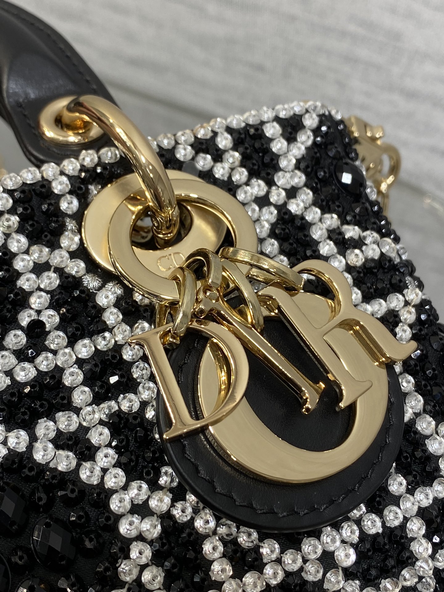 Lady D-Joy Micro Bag Cannage Embroidery with Black Beads and Silver-Tone Strass