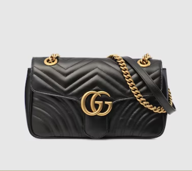 GG MARMONT SMALL MATELASSÉ SHOULDER BAG-Black-‎443497