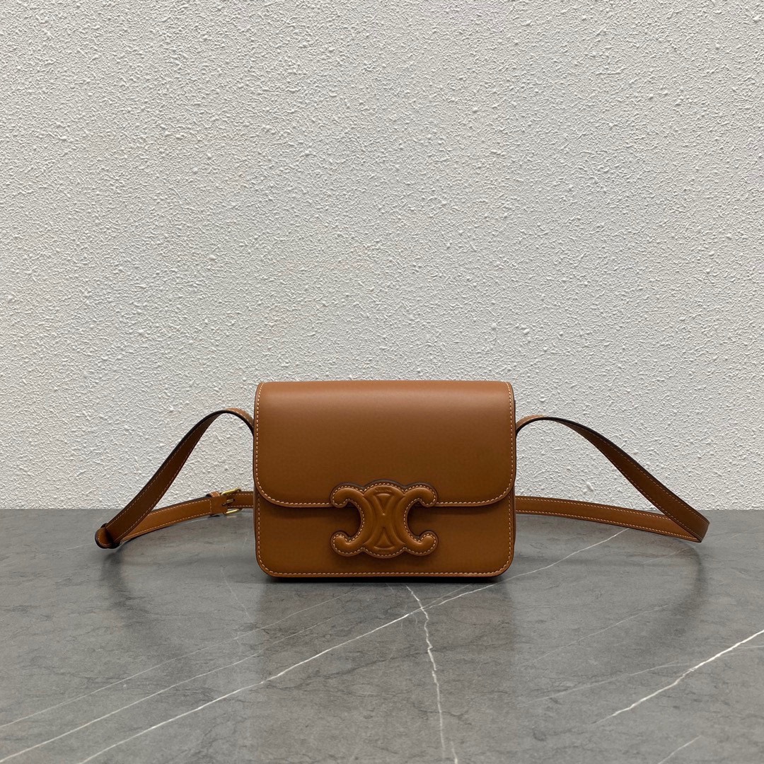 Celine-Brown Smooth Leather Triomphe Crossbody Bag