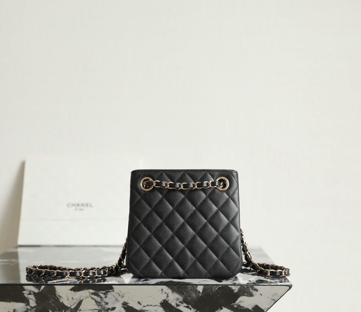 Chanel Mini Double Chain Tote Bucket Bag