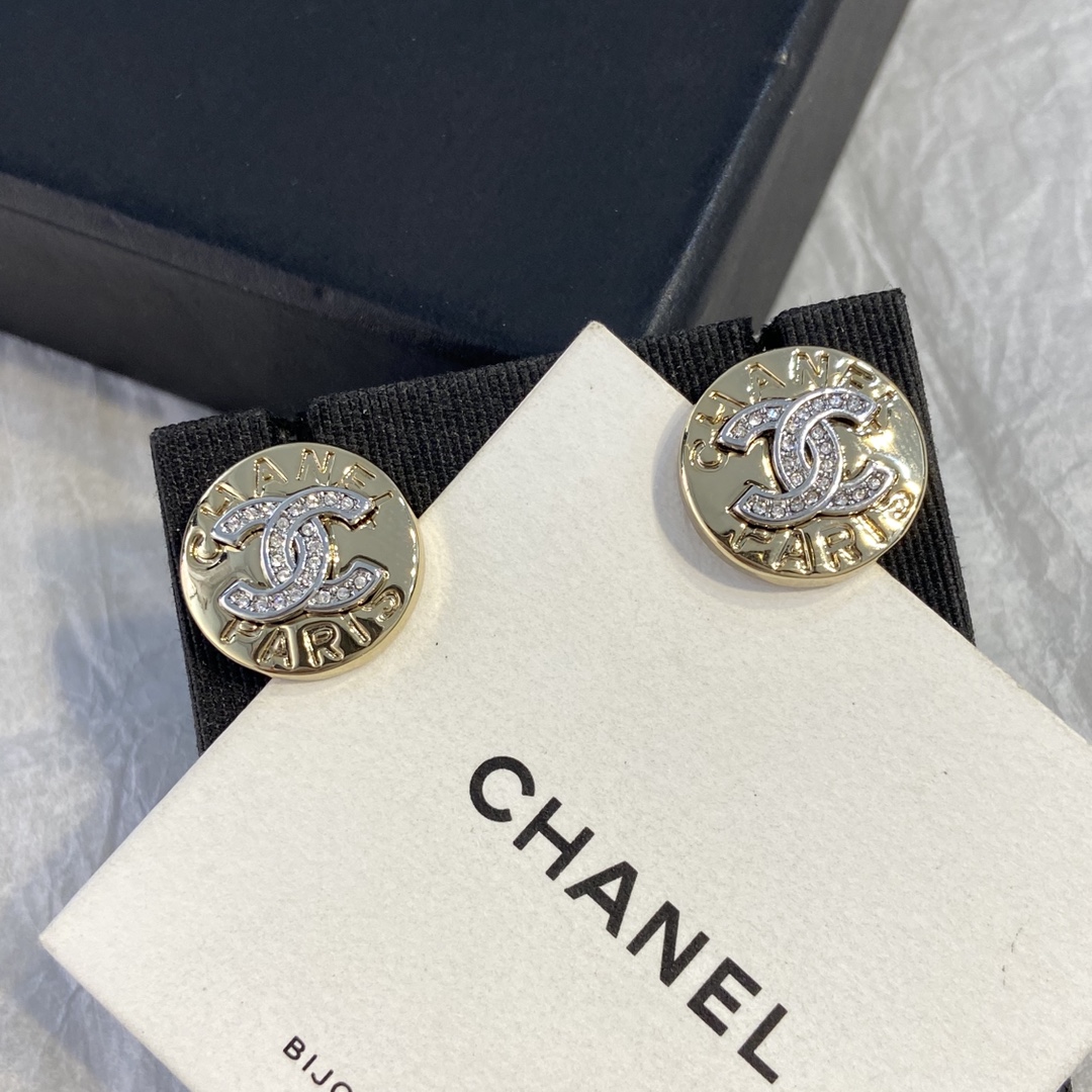 Chanel Button-Style Round Earrings