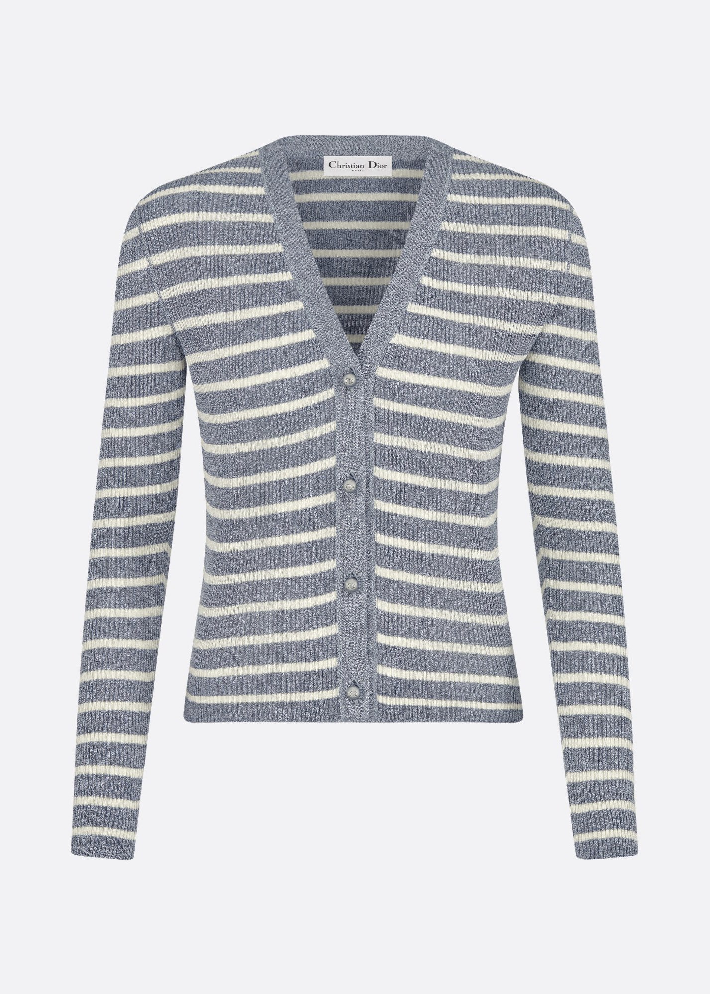 Dioriviera Cardigan Denim Blue and White D-Stripes Linen