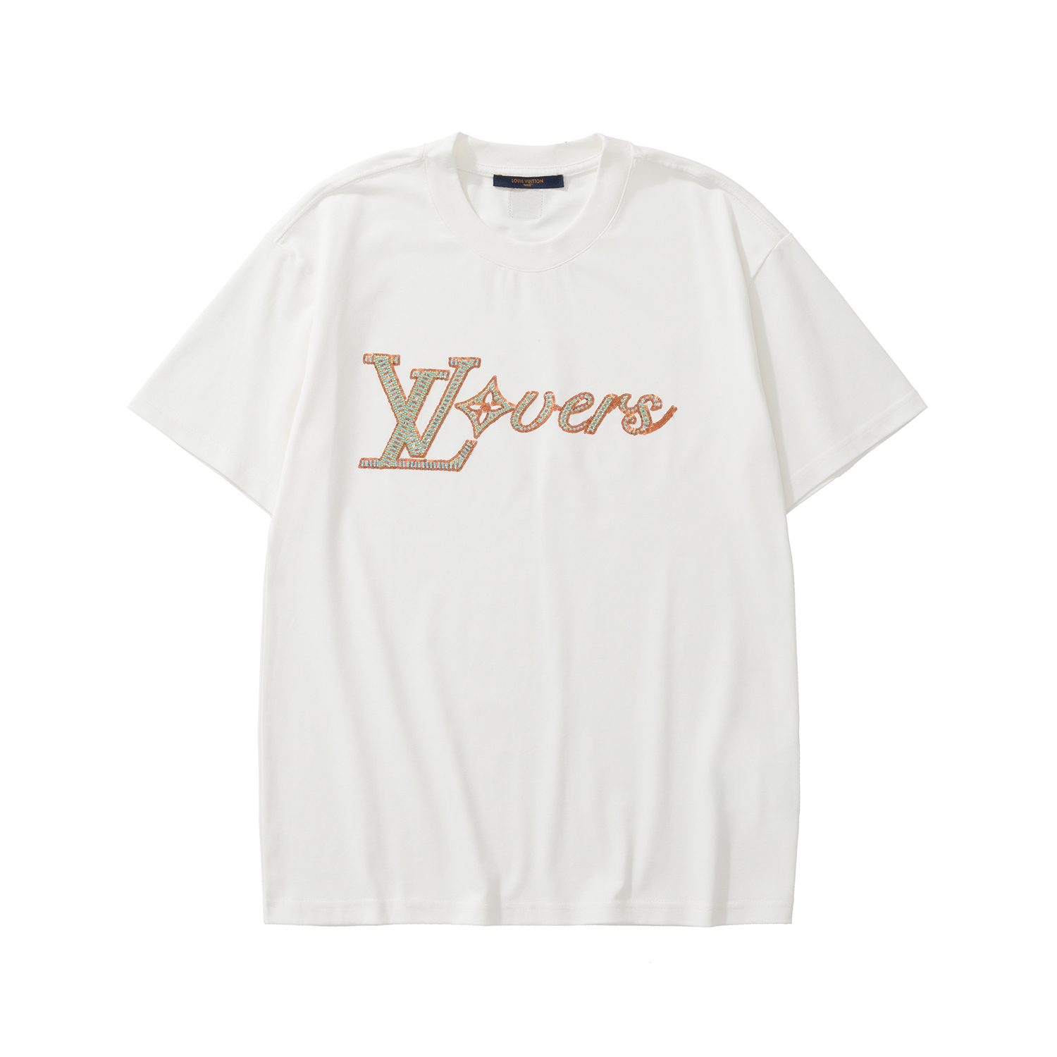 LV- embroidered cotton short-sleeved shirt-white