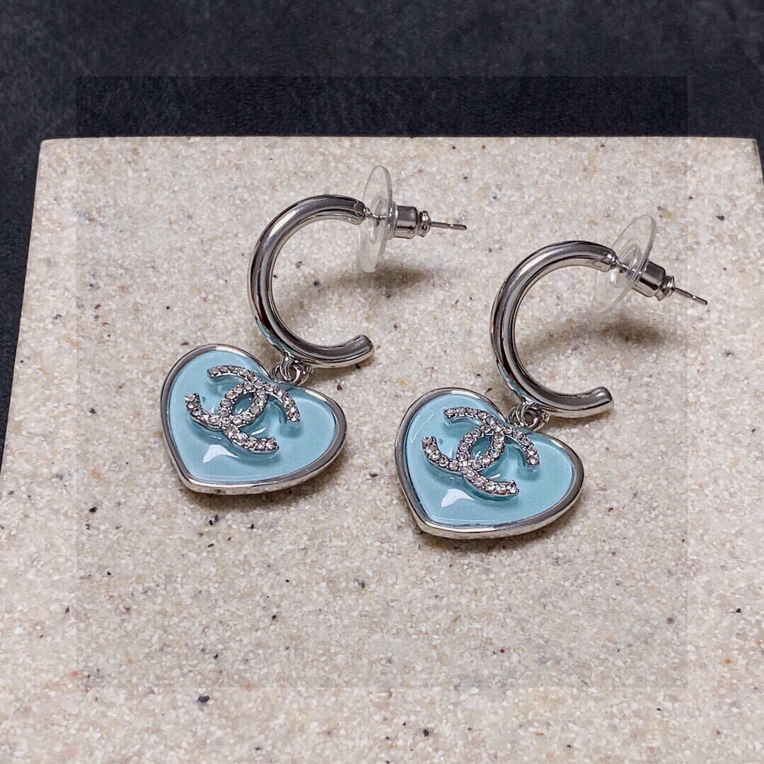 Chanel Crystal Heart Double-C Studs